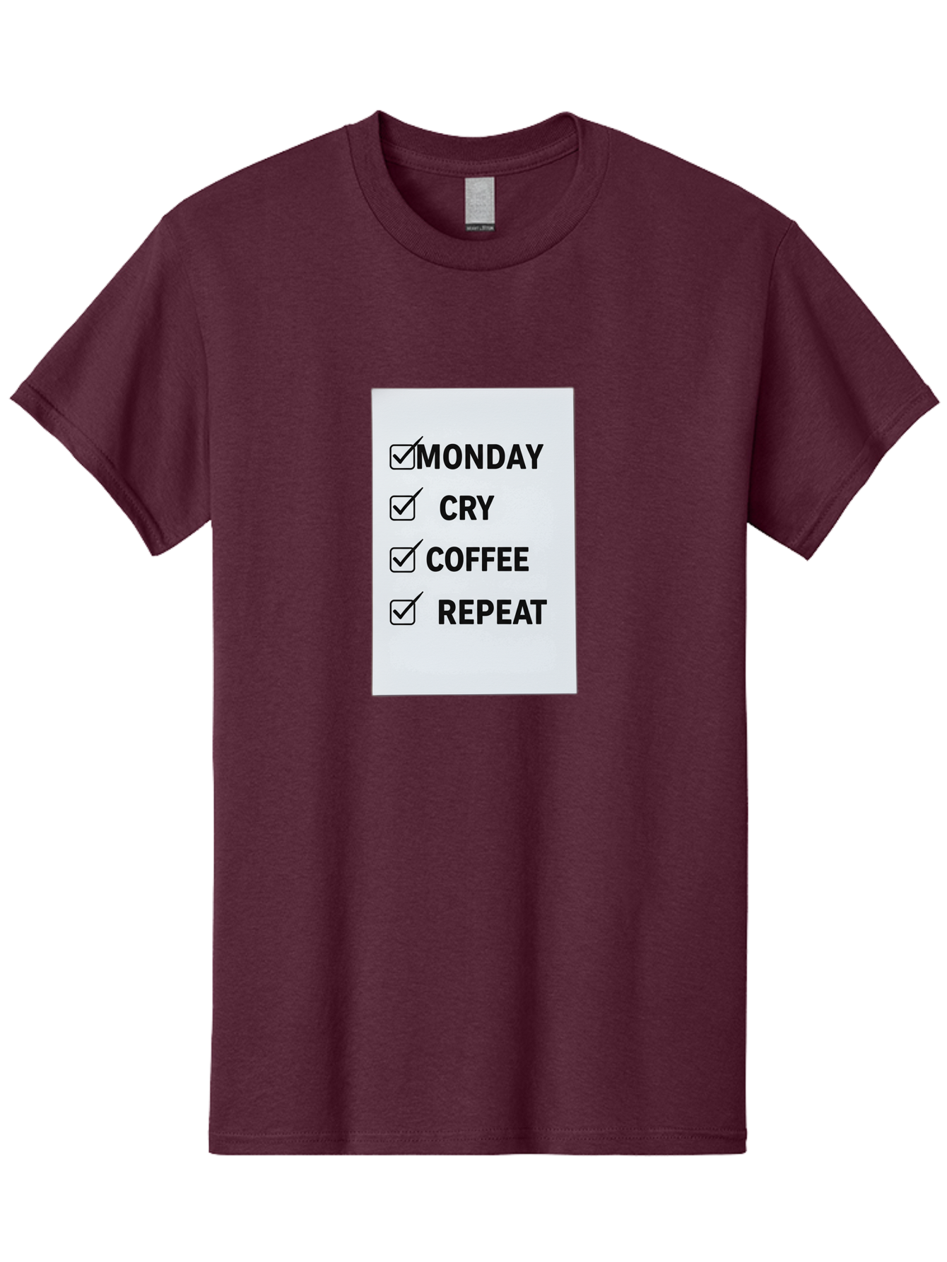 Monday-Cry-Coffee-Repeat-1 Men'S Graphic Tee, 100% Cotton, Comfortable Casual Summer Wear, Machine Washable, Monday Motivation, Funny To-Do List, Coffee Humor, Monday Blues, Office Humor, Work Life Balance, Morning Routine, Coffee Break Bae514