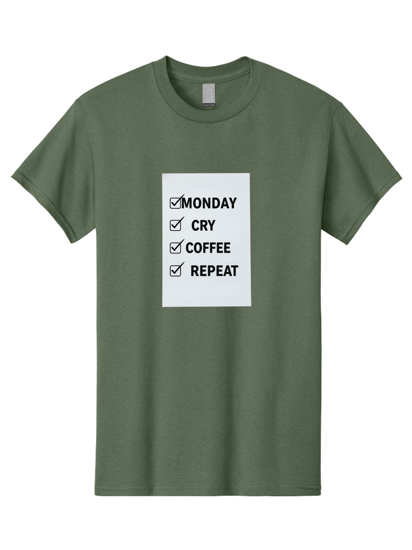 Monday-Cry-Coffee-Repeat-1 Men'S Graphic Tee, 100% Cotton, Comfortable Casual Summer Wear, Machine Washable, Monday Motivation, Funny To-Do List, Coffee Humor, Monday Blues, Office Humor, Work Life Balance, Morning Routine, Coffee Break Bae514