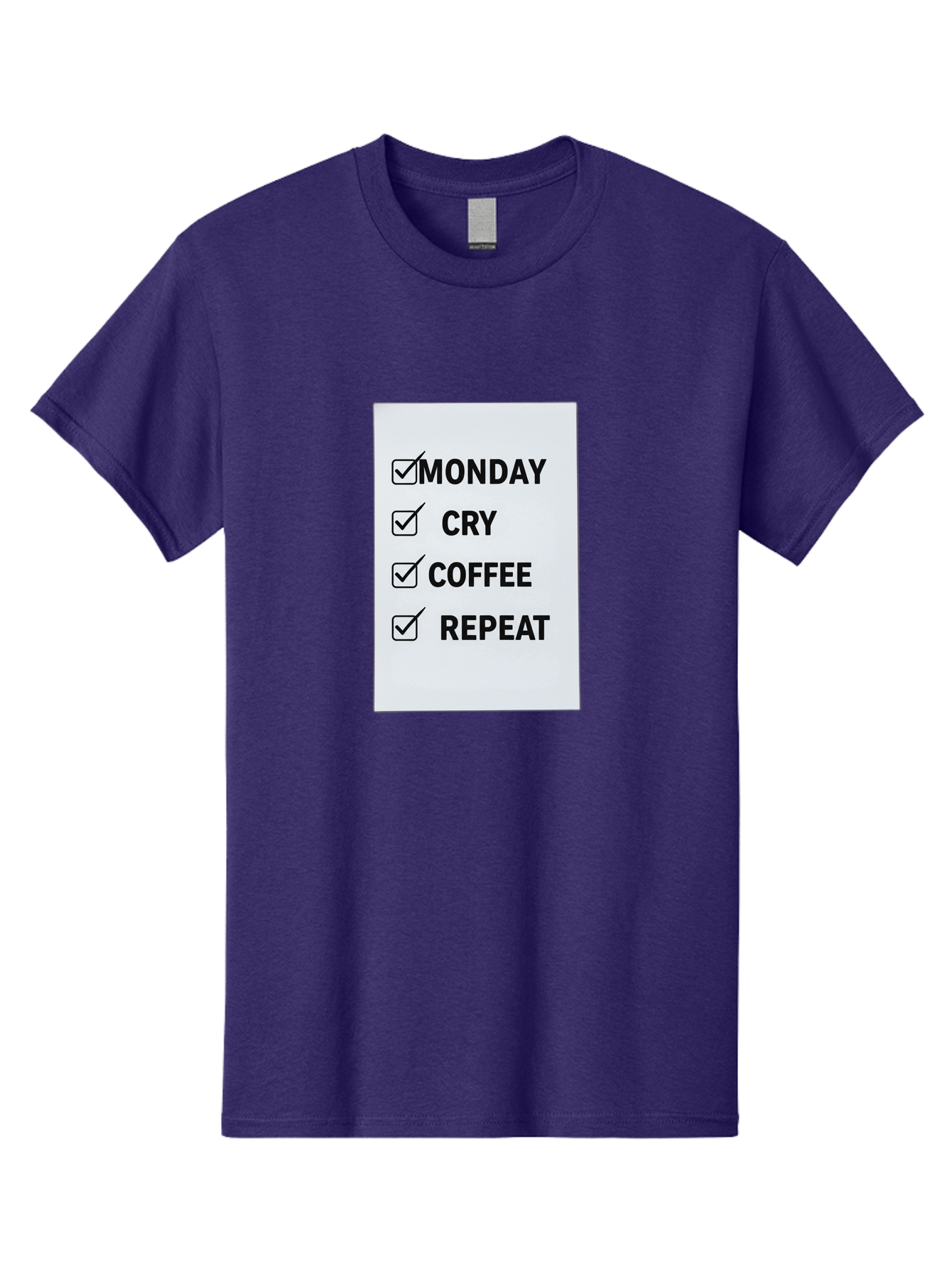 Monday-Cry-Coffee-Repeat-1 Men'S Graphic Tee, 100% Cotton, Comfortable Casual Summer Wear, Machine Washable, Monday Motivation, Funny To-Do List, Coffee Humor, Monday Blues, Office Humor, Work Life Balance, Morning Routine, Coffee Break Bae514