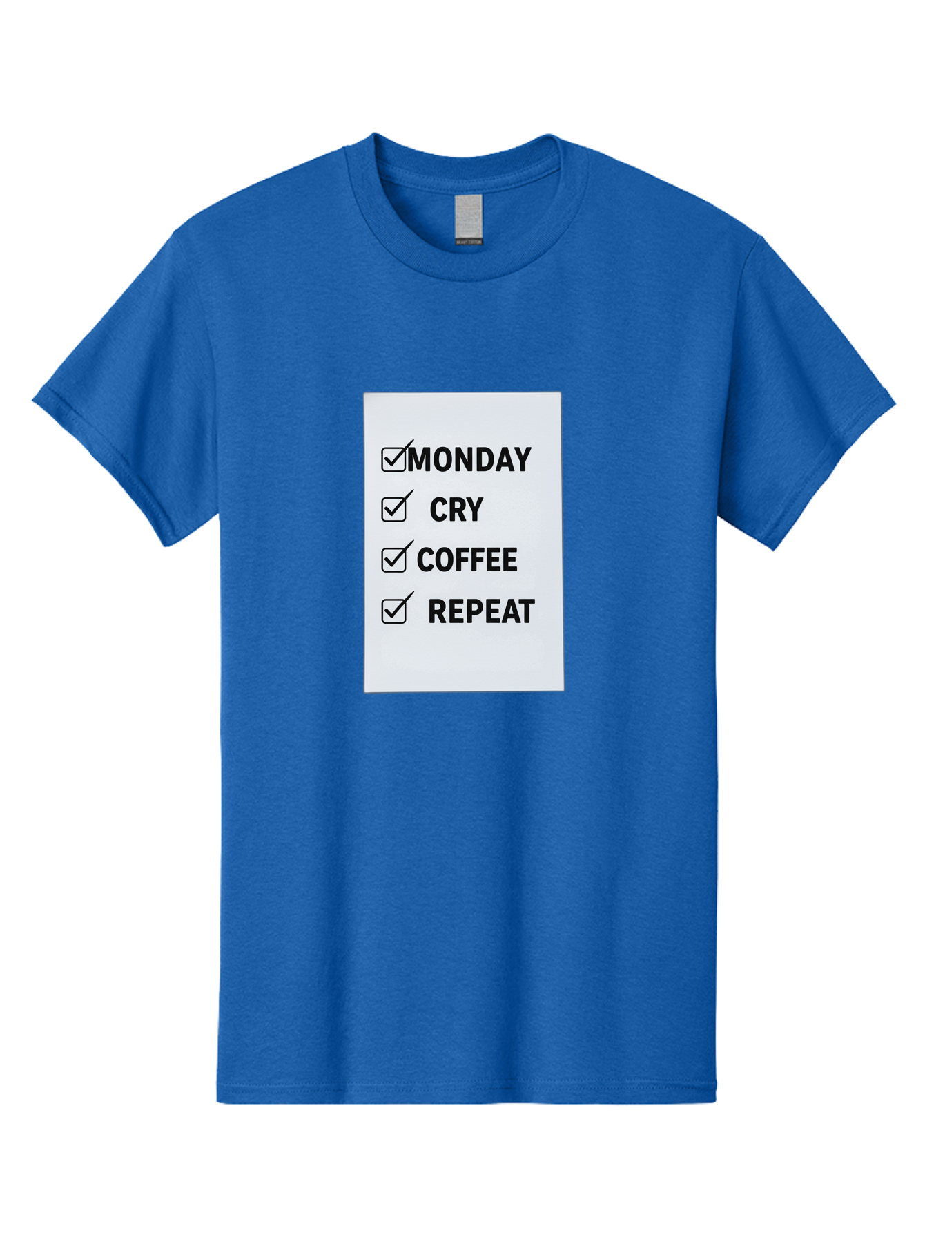 Monday-Cry-Coffee-Repeat-1 Men'S Graphic Tee, 100% Cotton, Comfortable Casual Summer Wear, Machine Washable, Monday Motivation, Funny To-Do List, Coffee Humor, Monday Blues, Office Humor, Work Life Balance, Morning Routine, Coffee Break Bae514