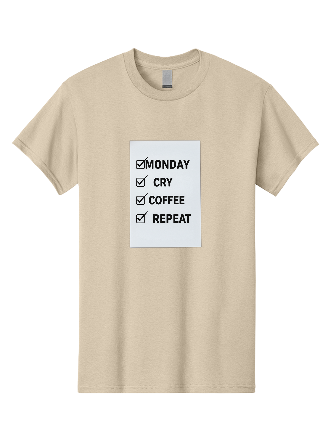 Monday-Cry-Coffee-Repeat-1 Men'S Graphic Tee, 100% Cotton, Comfortable Casual Summer Wear, Machine Washable, Monday Motivation, Funny To-Do List, Coffee Humor, Monday Blues, Office Humor, Work Life Balance, Morning Routine, Coffee Break Bae514