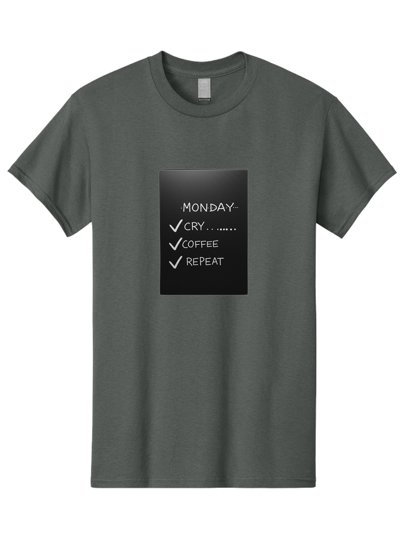 Monday-Cry-Coffee-Repeat-2 Men'S Graphic Tee, 100% Cotton, Comfortable Casual Summer Wear, Machine Washable, Humorous Quote, Monday Motivation, Funny Memes, Coffee Lover, Monday Blues, Motivational Quotes, Relatable Humor Bae515