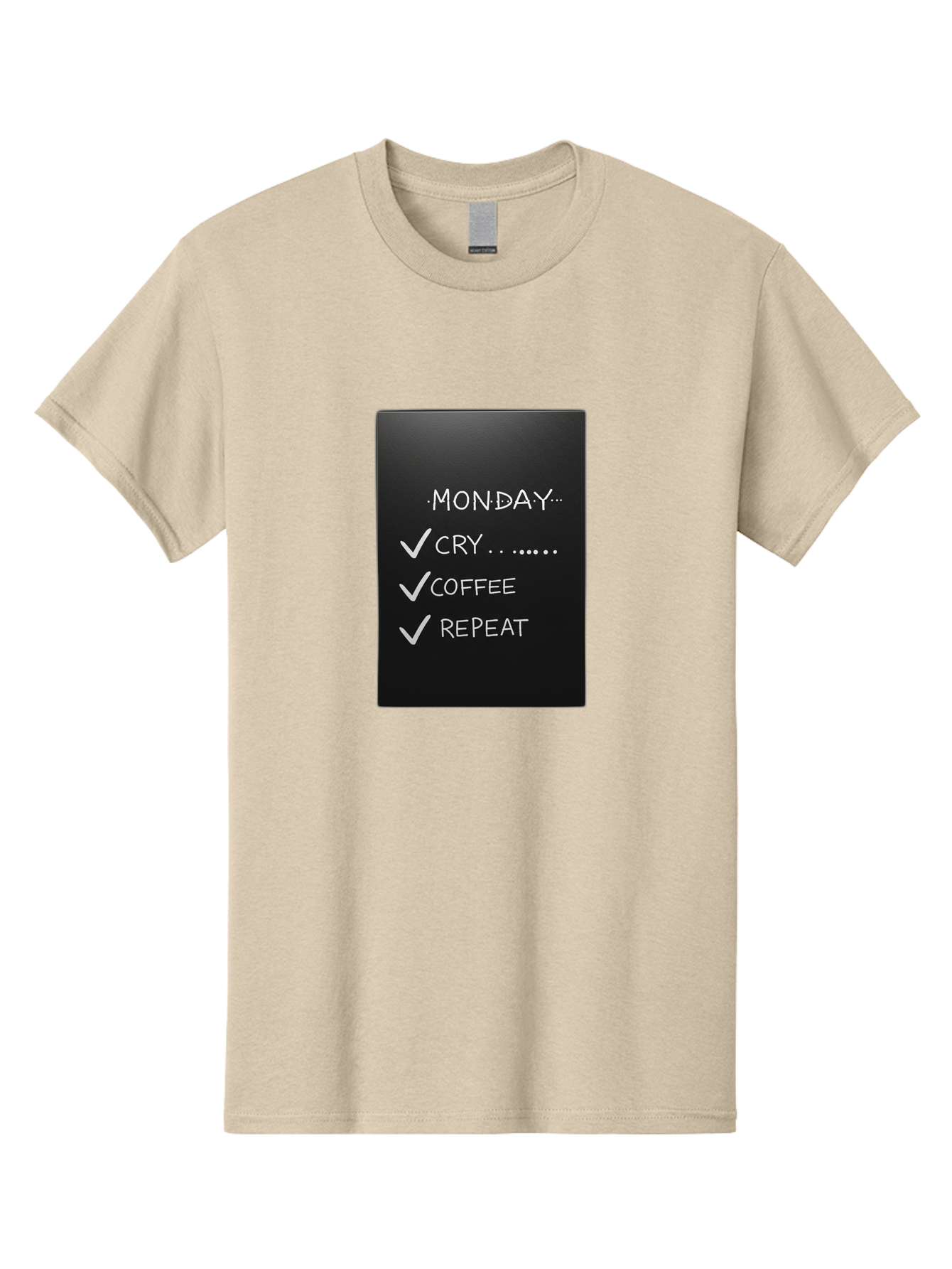 Monday-Cry-Coffee-Repeat-2 Men'S Graphic Tee, 100% Cotton, Comfortable Casual Summer Wear, Machine Washable, Humorous Quote, Monday Motivation, Funny Memes, Coffee Lover, Monday Blues, Motivational Quotes, Relatable Humor Bae515