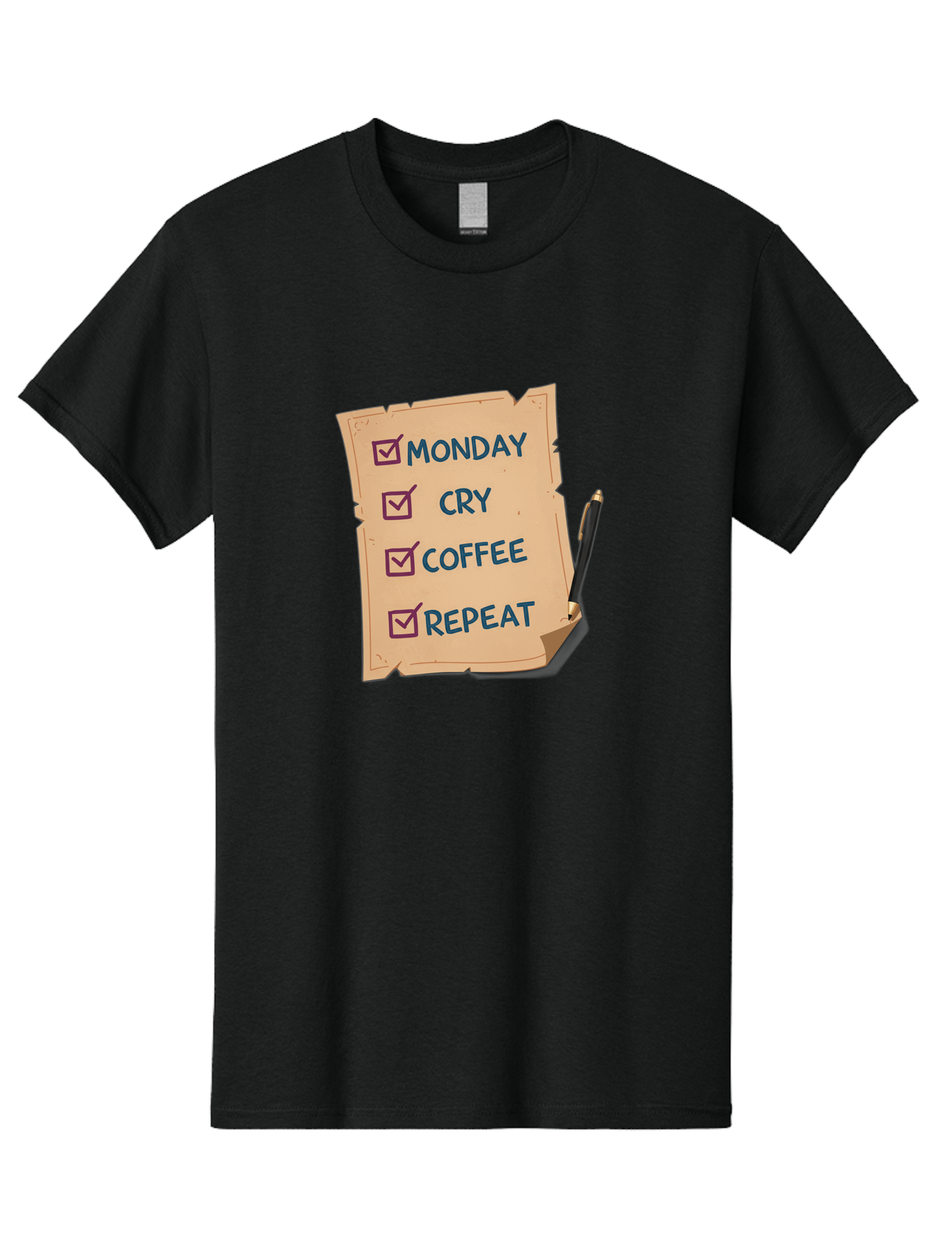 Monday-Cry-Coffee-Repeat-3 Men'S Graphic Tee, 100% Cotton, Comfortable Casual Summer Wear, Machine Washable, Humorous To-Do List, Monday Motivation, Coffee Humor, Funny Office Quotes, Relatable Workspace, Quirky Stationery, Bae516