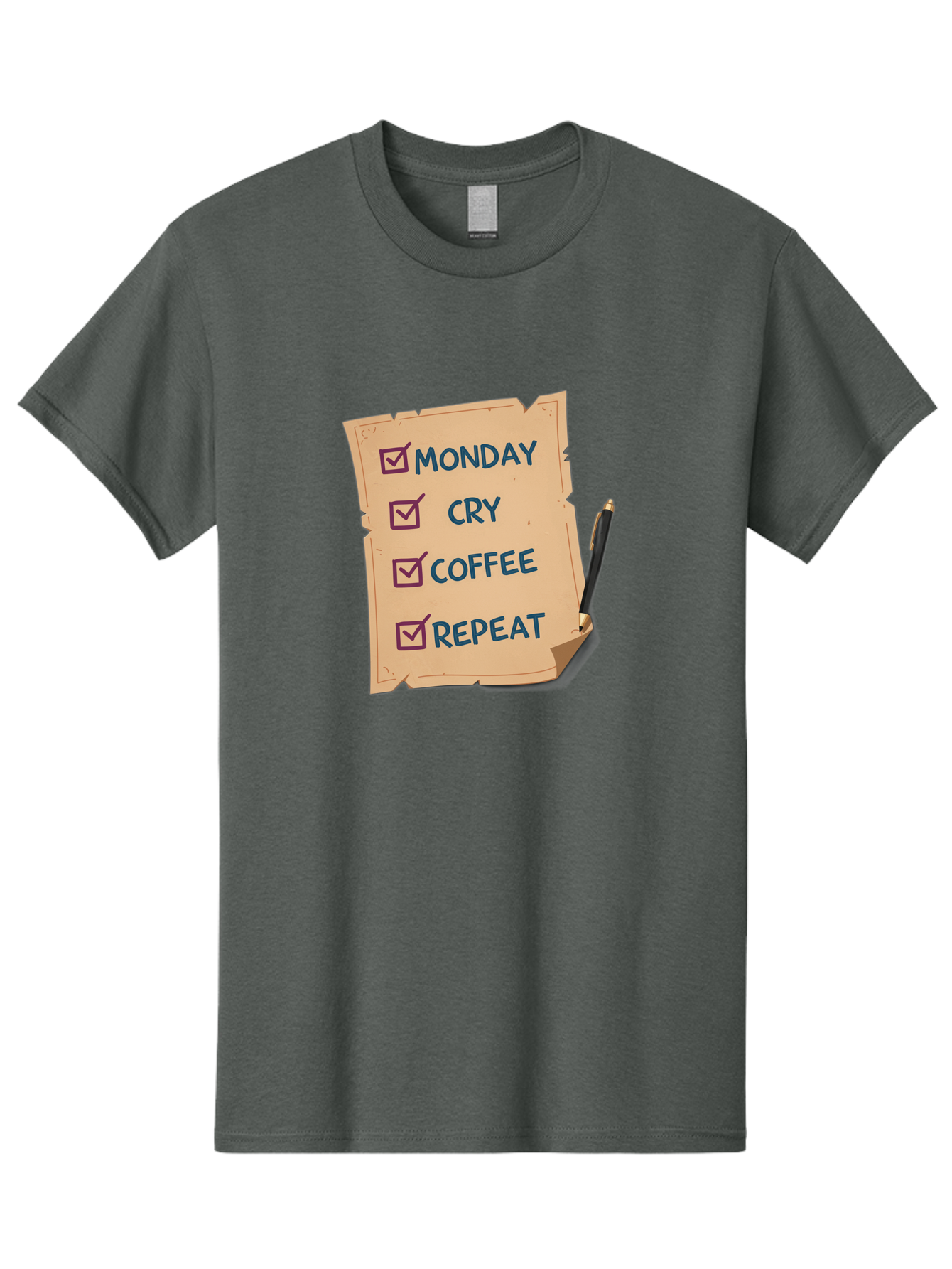 Monday-Cry-Coffee-Repeat-3 Men'S Graphic Tee, 100% Cotton, Comfortable Casual Summer Wear, Machine Washable, Humorous To-Do List, Monday Motivation, Coffee Humor, Funny Office Quotes, Relatable Workspace, Quirky Stationery, Bae516