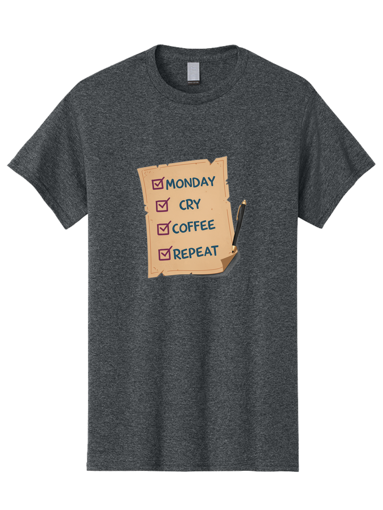 Monday-Cry-Coffee-Repeat-3 Men'S Graphic Tee, 100% Cotton, Comfortable Casual Summer Wear, Machine Washable, Humorous To-Do List, Monday Motivation, Coffee Humor, Funny Office Quotes, Relatable Workspace, Quirky Stationery, Bae516