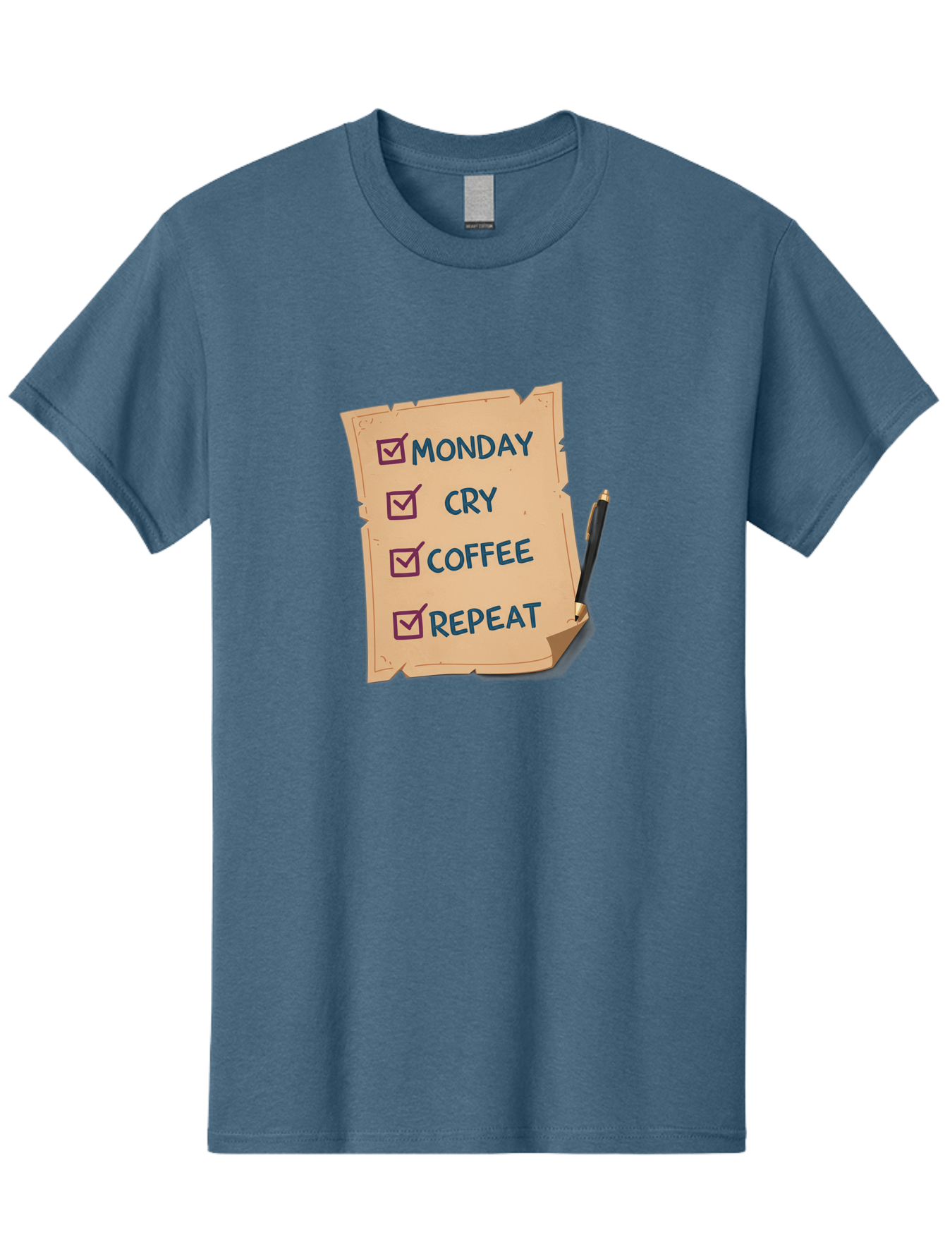 Monday-Cry-Coffee-Repeat-3 Men'S Graphic Tee, 100% Cotton, Comfortable Casual Summer Wear, Machine Washable, Humorous To-Do List, Monday Motivation, Coffee Humor, Funny Office Quotes, Relatable Workspace, Quirky Stationery, Bae516