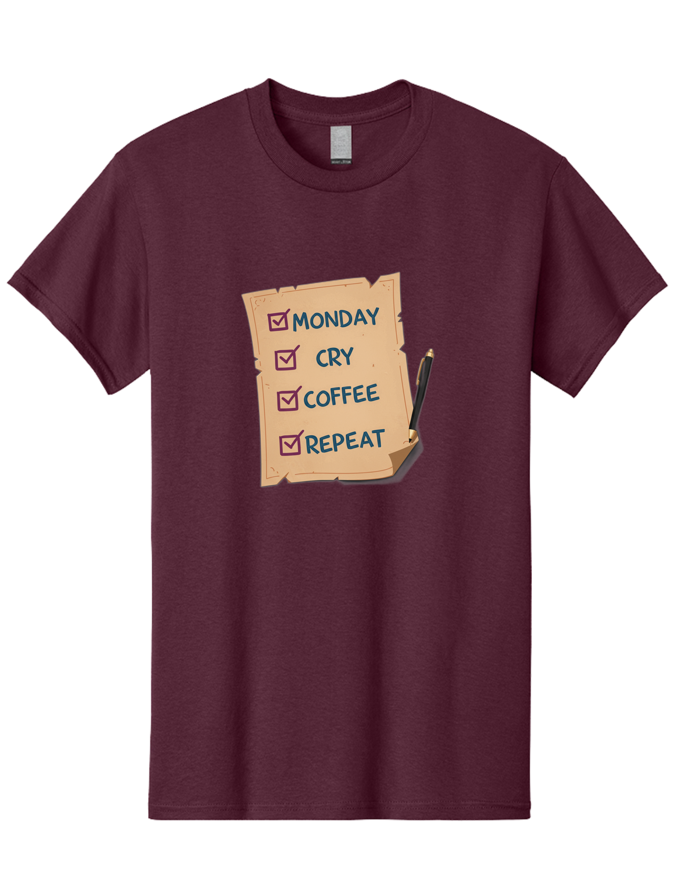 Monday-Cry-Coffee-Repeat-3 Men'S Graphic Tee, 100% Cotton, Comfortable Casual Summer Wear, Machine Washable, Humorous To-Do List, Monday Motivation, Coffee Humor, Funny Office Quotes, Relatable Workspace, Quirky Stationery, Bae516