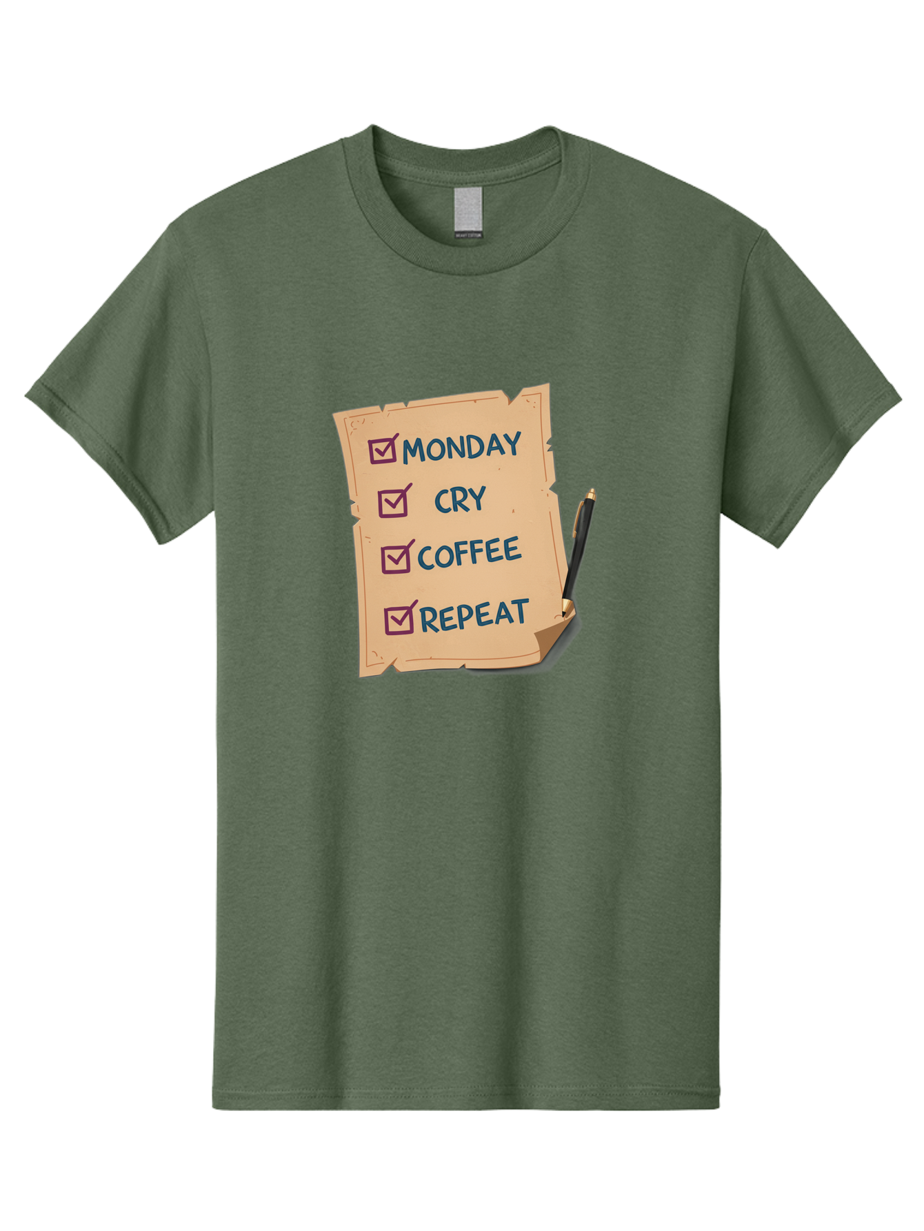 Monday-Cry-Coffee-Repeat-3 Men'S Graphic Tee, 100% Cotton, Comfortable Casual Summer Wear, Machine Washable, Humorous To-Do List, Monday Motivation, Coffee Humor, Funny Office Quotes, Relatable Workspace, Quirky Stationery, Bae516