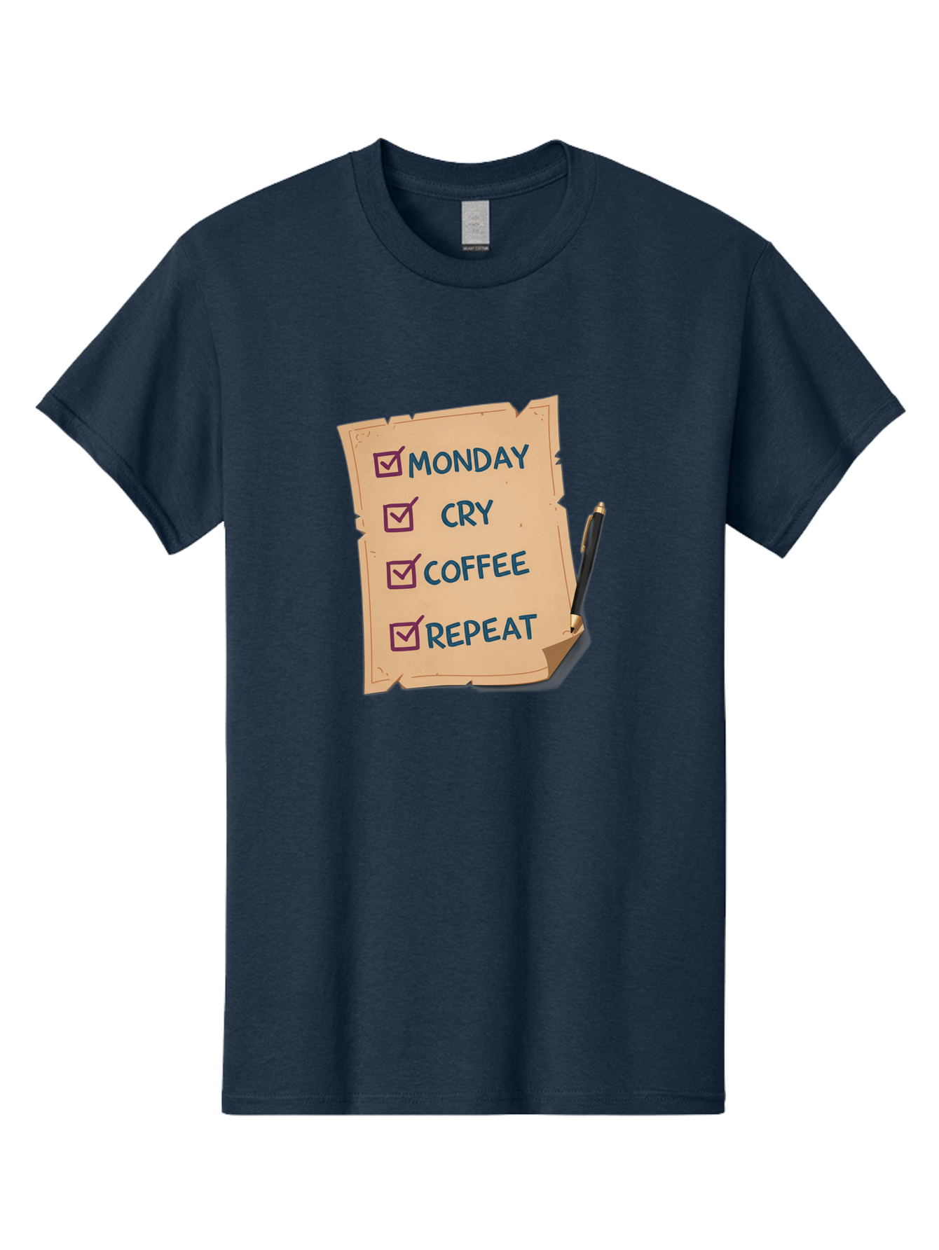 Monday-Cry-Coffee-Repeat-3 Men'S Graphic Tee, 100% Cotton, Comfortable Casual Summer Wear, Machine Washable, Humorous To-Do List, Monday Motivation, Coffee Humor, Funny Office Quotes, Relatable Workspace, Quirky Stationery, Bae516