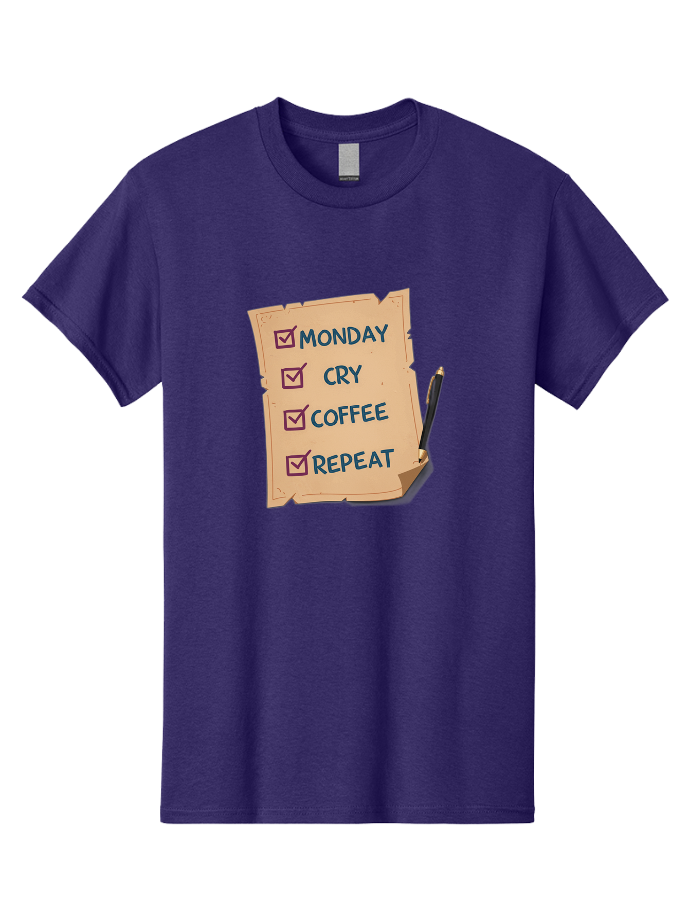 Monday-Cry-Coffee-Repeat-3 Men'S Graphic Tee, 100% Cotton, Comfortable Casual Summer Wear, Machine Washable, Humorous To-Do List, Monday Motivation, Coffee Humor, Funny Office Quotes, Relatable Workspace, Quirky Stationery, Bae516