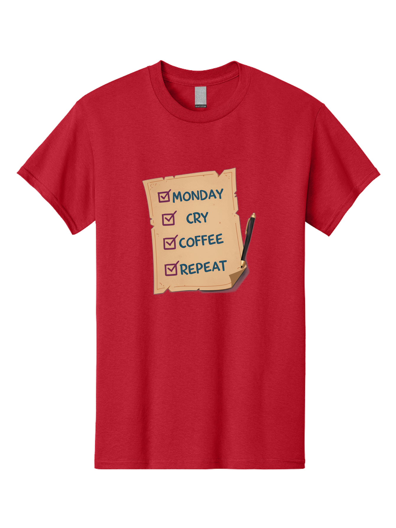 Monday-Cry-Coffee-Repeat-3 Men'S Graphic Tee, 100% Cotton, Comfortable Casual Summer Wear, Machine Washable, Humorous To-Do List, Monday Motivation, Coffee Humor, Funny Office Quotes, Relatable Workspace, Quirky Stationery, Bae516