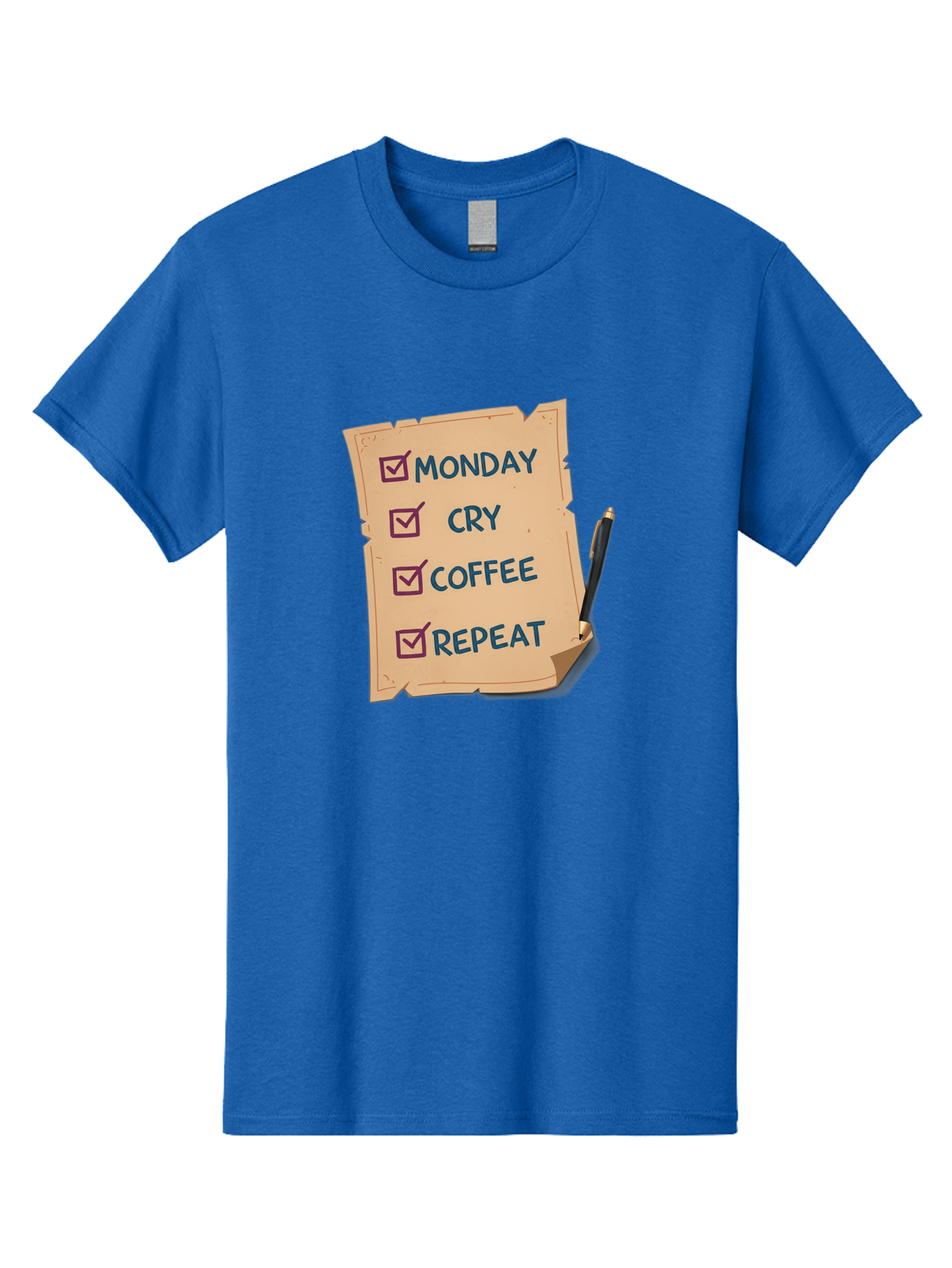 Monday-Cry-Coffee-Repeat-3 Men'S Graphic Tee, 100% Cotton, Comfortable Casual Summer Wear, Machine Washable, Humorous To-Do List, Monday Motivation, Coffee Humor, Funny Office Quotes, Relatable Workspace, Quirky Stationery, Bae516