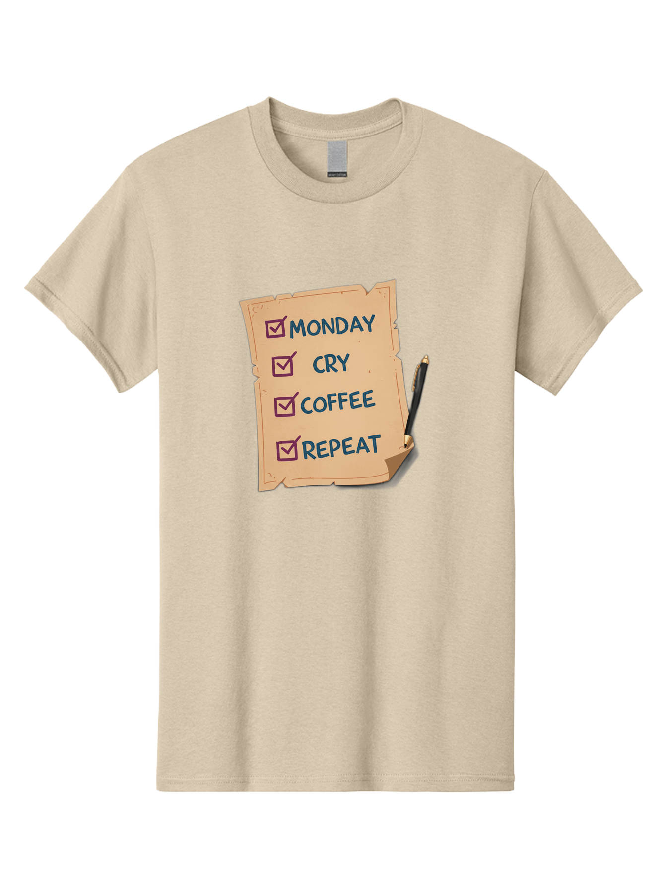 Monday-Cry-Coffee-Repeat-3 Men'S Graphic Tee, 100% Cotton, Comfortable Casual Summer Wear, Machine Washable, Humorous To-Do List, Monday Motivation, Coffee Humor, Funny Office Quotes, Relatable Workspace, Quirky Stationery, Bae516
