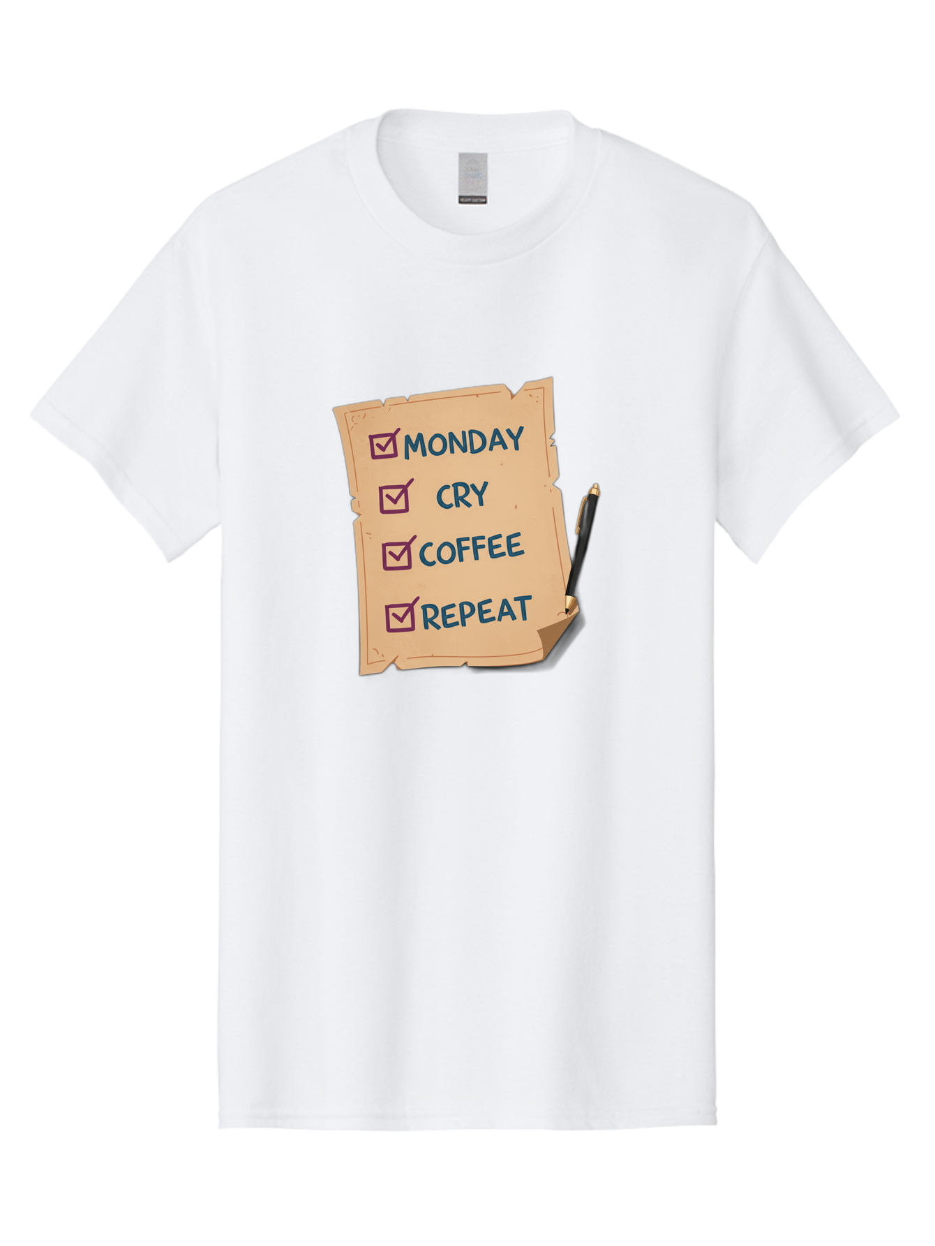 Monday-Cry-Coffee-Repeat-3 Men'S Graphic Tee, 100% Cotton, Comfortable Casual Summer Wear, Machine Washable, Humorous To-Do List, Monday Motivation, Coffee Humor, Funny Office Quotes, Relatable Workspace, Quirky Stationery, Bae516
