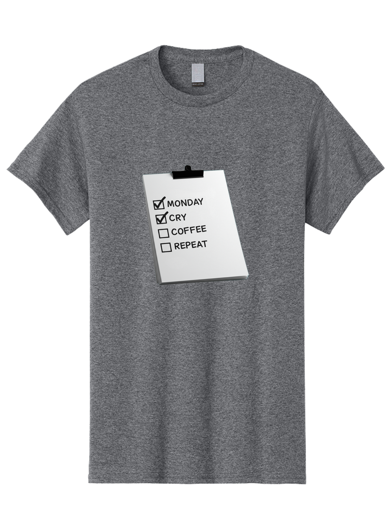 Monday-Cry-Coffee-Repeat Men'S Graphic Tee, 100% Cotton, Comfortable Casual Summer Wear, Machine Washable, To-Do List, Monday Blues, Cry, Coffee Break, Repeat Cycle, Humor, Relatable, Checklist, Productivity, Morning Routine, Motivation Bae517