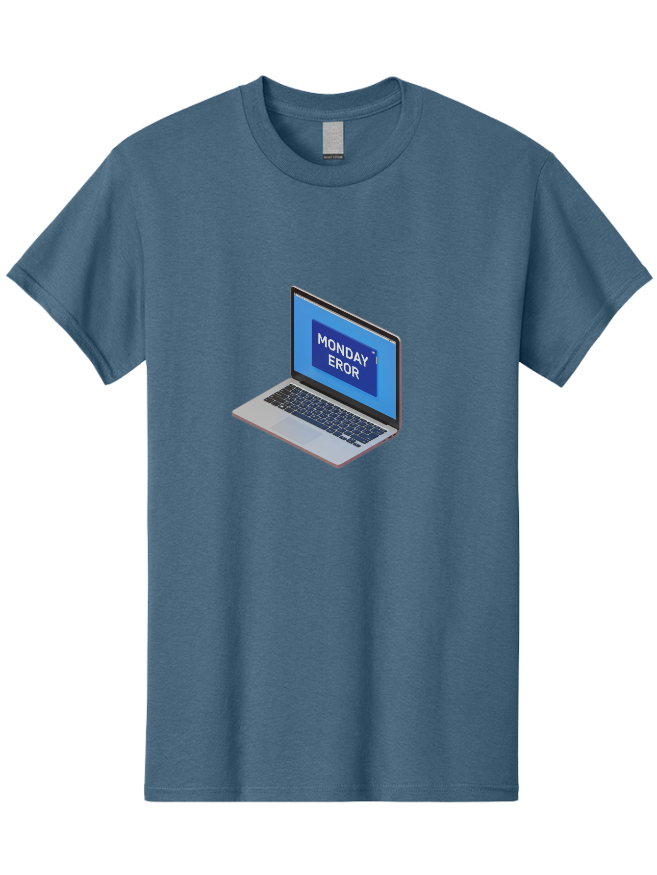 Monday-Eror Men'S Graphic Tee, 100% Cotton, Comfortable Casual Summer Wear, Machine Washable, Laptop Screen Displaying Monday Eror, Error Message, System Failure, Humorously Misspelled, Blue Screen, White Text, Cartoonish Style, Tech Glitch Bae518