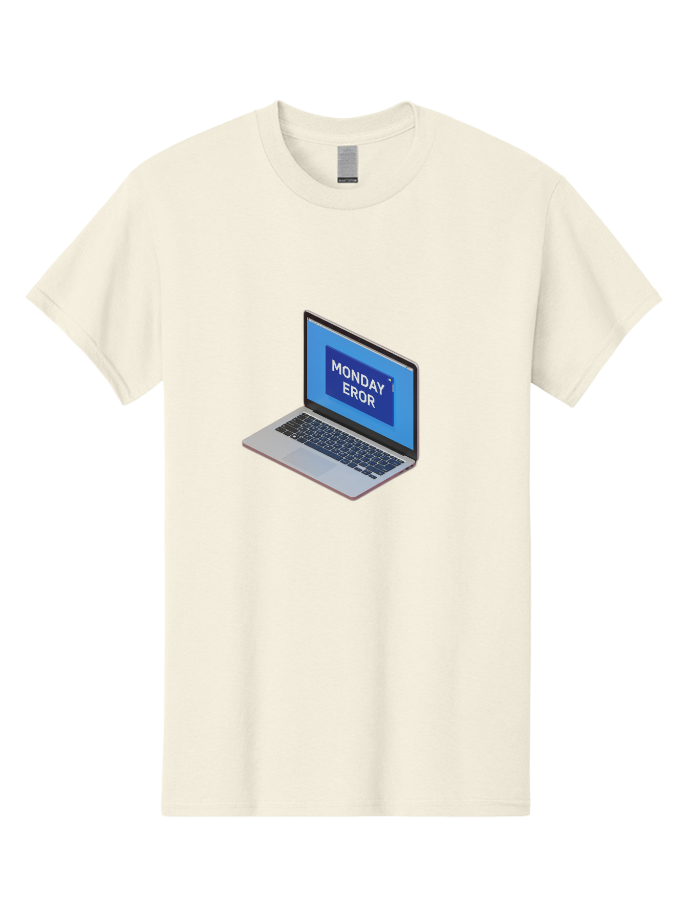 Monday-Eror Men'S Graphic Tee, 100% Cotton, Comfortable Casual Summer Wear, Machine Washable, Laptop Screen Displaying Monday Eror, Error Message, System Failure, Humorously Misspelled, Blue Screen, White Text, Cartoonish Style, Tech Glitch Bae518