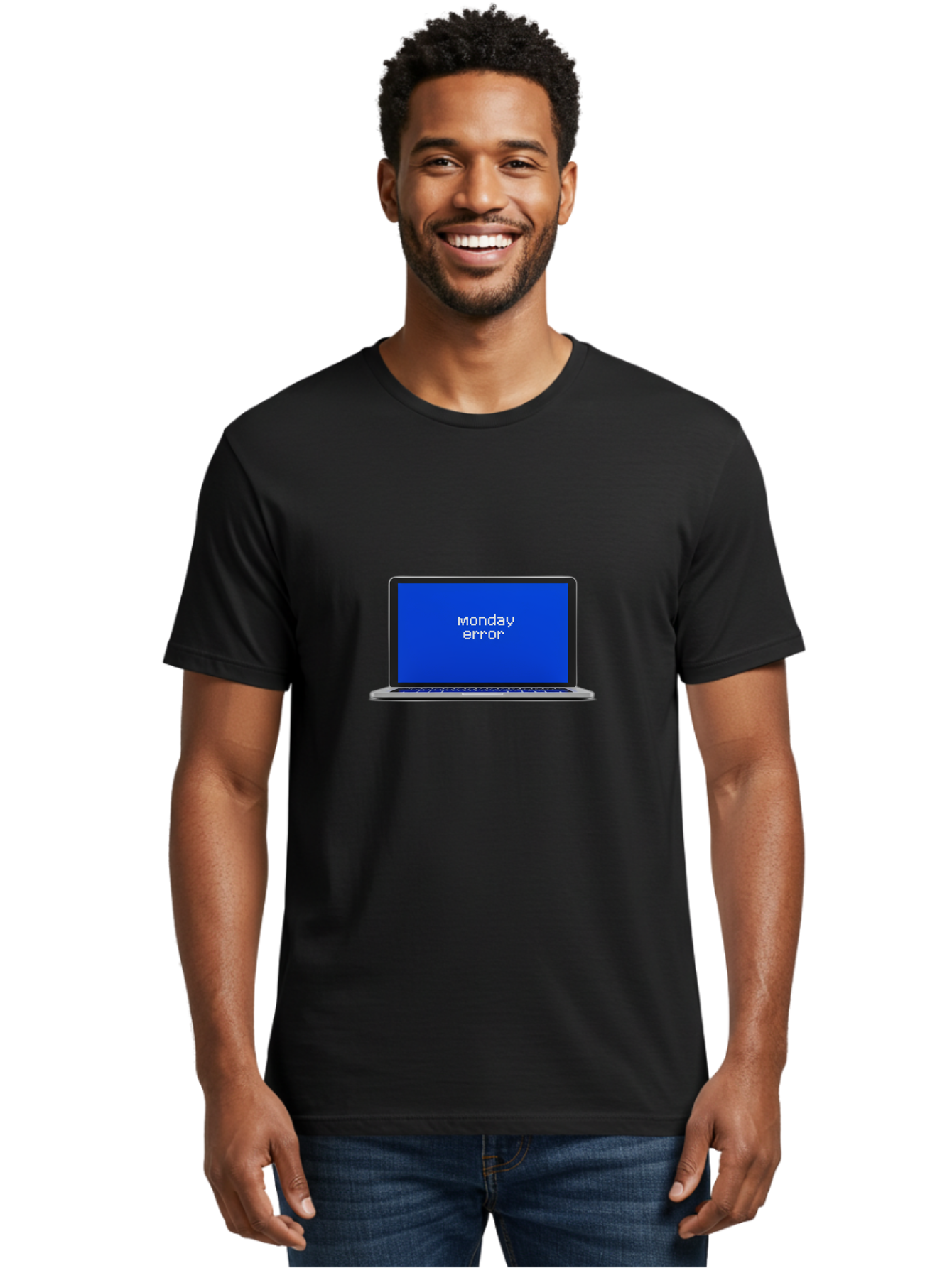 Monday-Error-1 Men'S Graphic Tee, 100% Cotton, Comfortable Casual Summer Wear, Machine Washable, Laptop Screen, Error Message, Blue Screen, Monday Blues, Technical Issue, Computer Problem, Glitch, System Failure Bae519