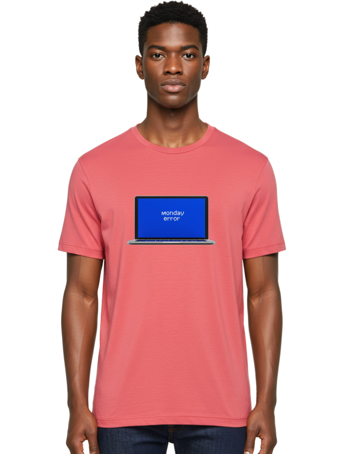 Monday-Error-1 Men'S Graphic Tee, 100% Cotton, Comfortable Casual Summer Wear, Machine Washable, Laptop Screen, Error Message, Blue Screen, Monday Blues, Technical Issue, Computer Problem, Glitch, System Failure Bae519