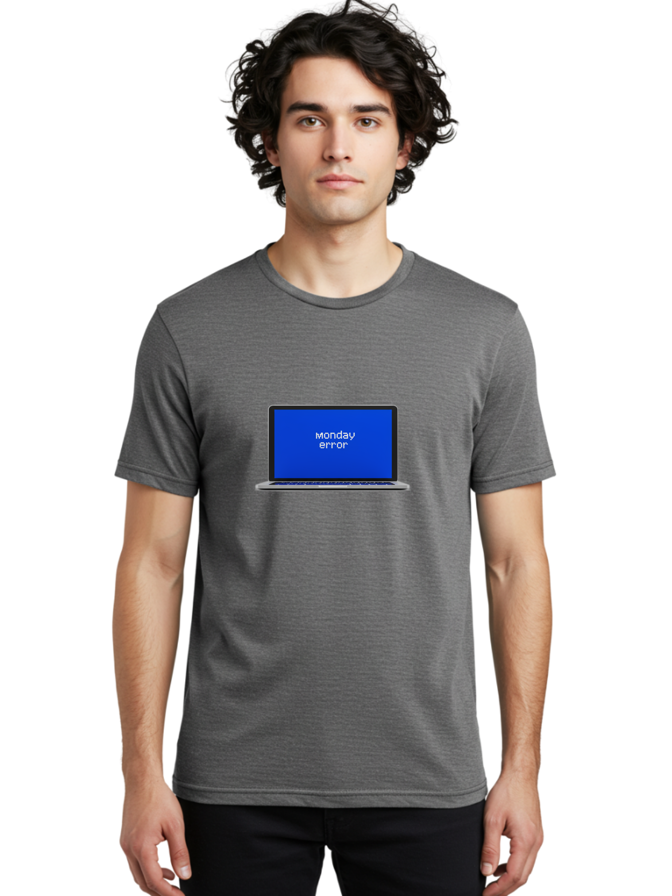 Monday-Error-1 Men'S Graphic Tee, 100% Cotton, Comfortable Casual Summer Wear, Machine Washable, Laptop Screen, Error Message, Blue Screen, Monday Blues, Technical Issue, Computer Problem, Glitch, System Failure Bae519
