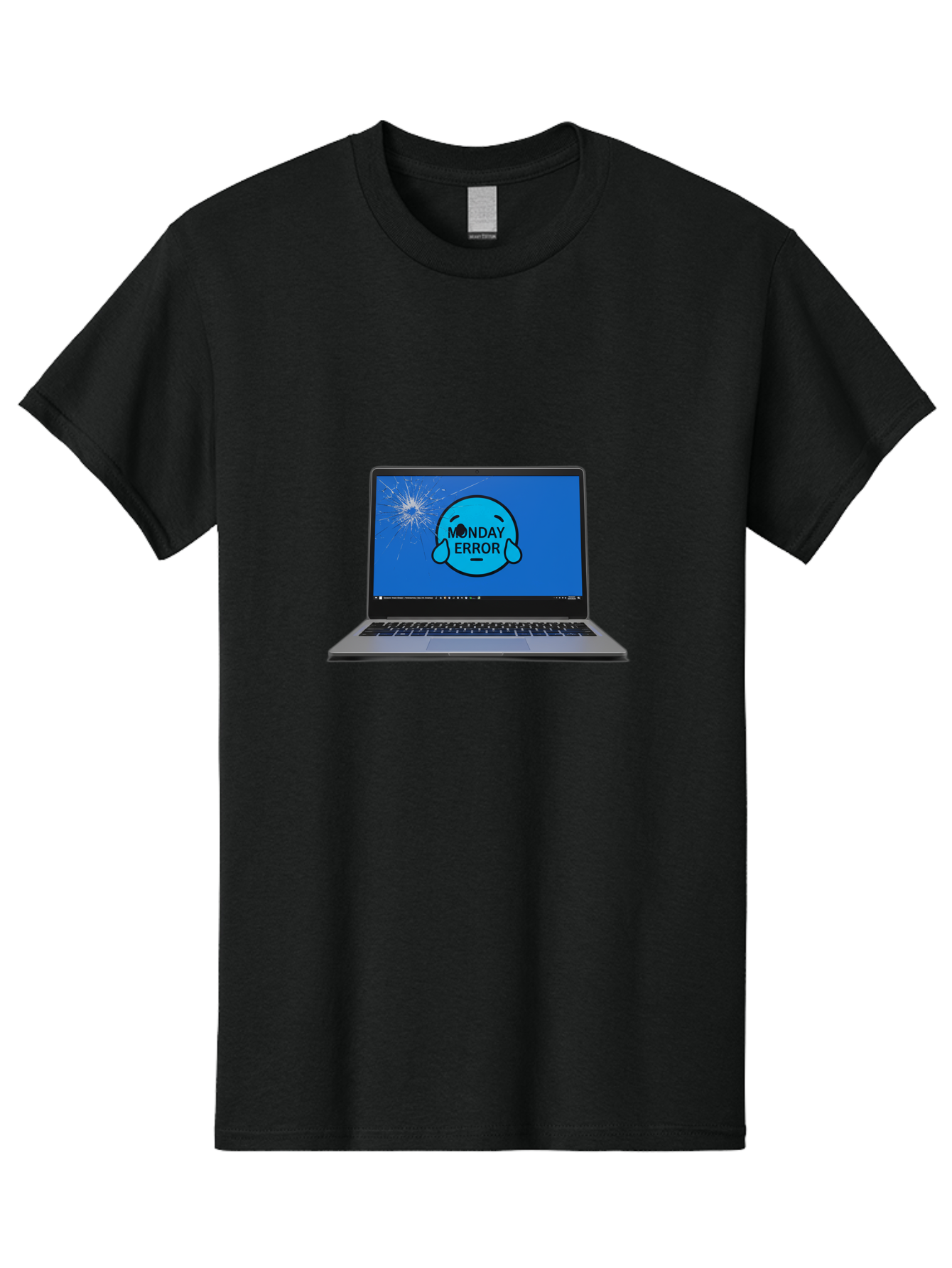 Monday-Error-10 Men'S Graphic Tee, 100% Cotton, Comfortable Casual Summer Wear, Machine Washable, Laptop Screen, Error Message, Monday Blues, Broken Computer, Tech Issue, System Failure, Sad Face, Cracked Screen, Digital Glitch Bae520