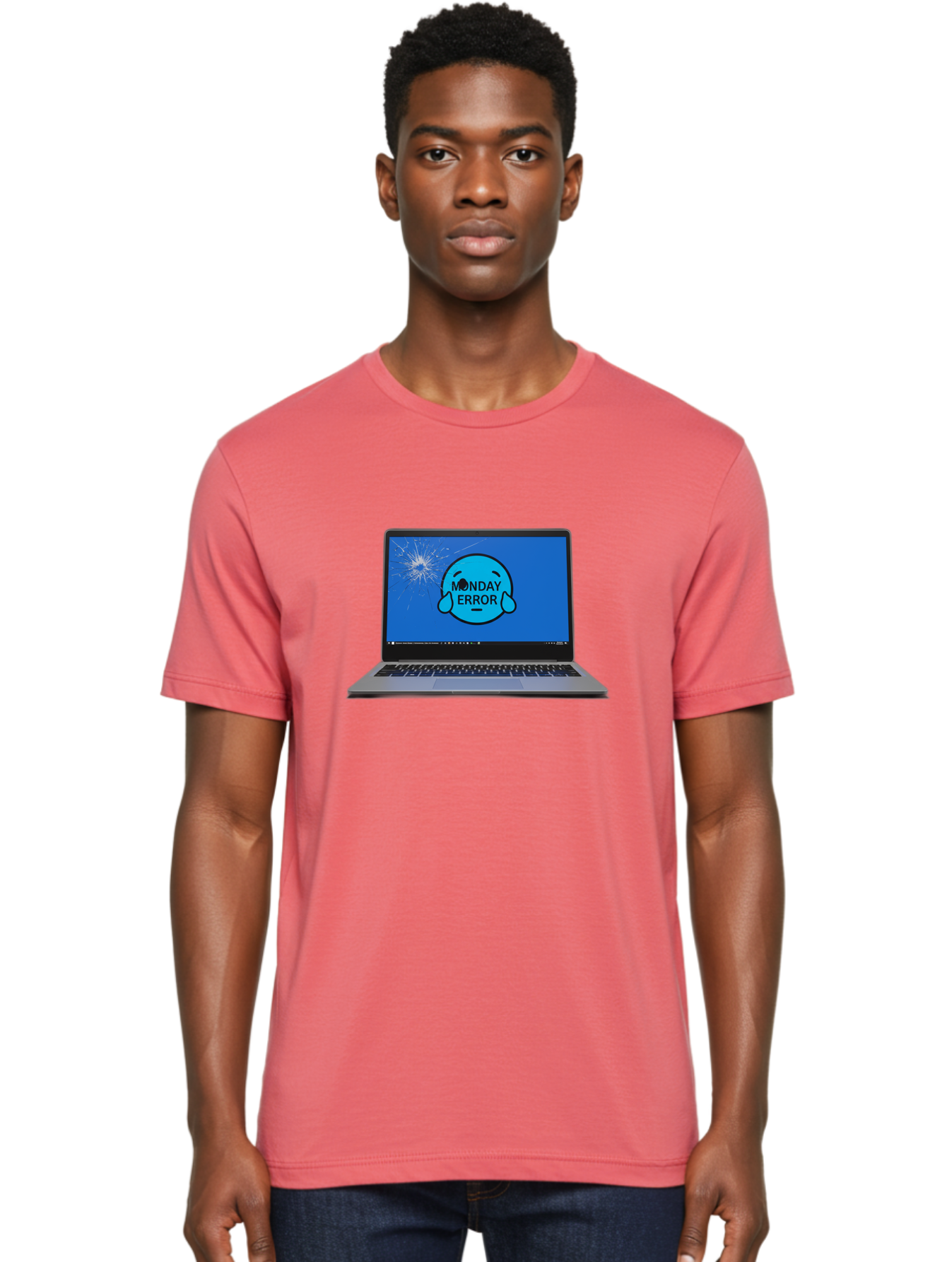 Monday-Error-10 Men'S Graphic Tee, 100% Cotton, Comfortable Casual Summer Wear, Machine Washable, Laptop Screen, Error Message, Monday Blues, Broken Computer, Tech Issue, System Failure, Sad Face, Cracked Screen, Digital Glitch Bae520