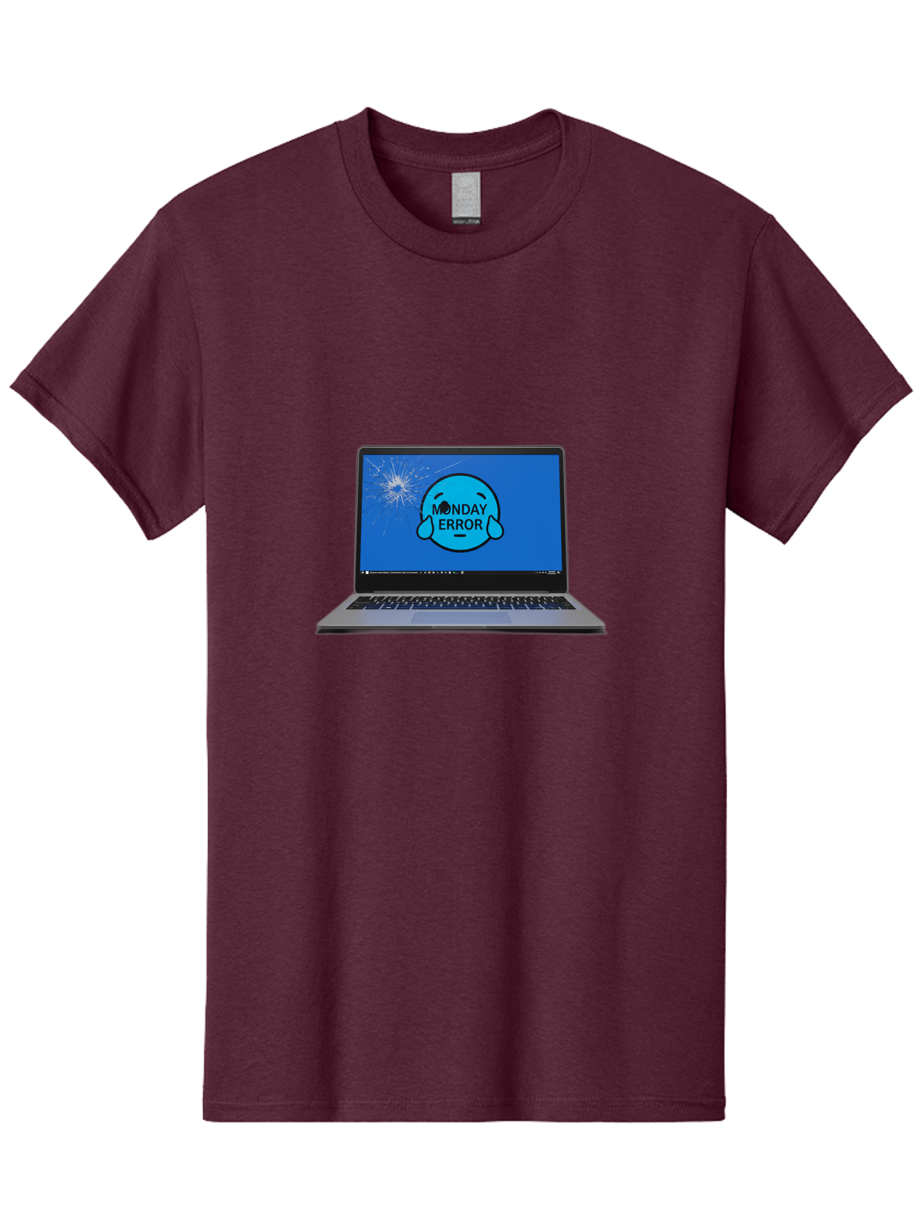 Monday-Error-10 Men'S Graphic Tee, 100% Cotton, Comfortable Casual Summer Wear, Machine Washable, Laptop Screen, Error Message, Monday Blues, Broken Computer, Tech Issue, System Failure, Sad Face, Cracked Screen, Digital Glitch Bae520