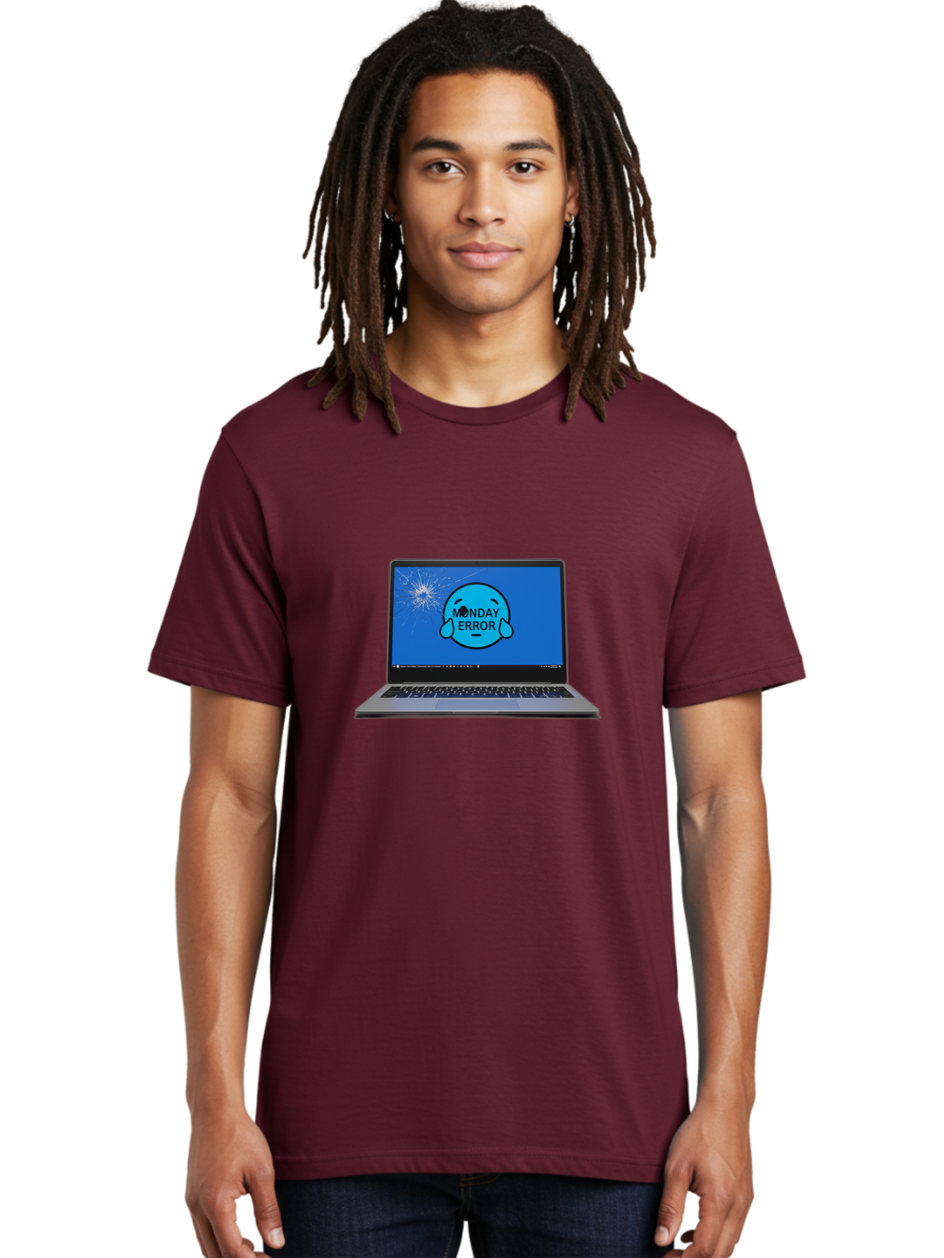 Monday-Error-10 Men'S Graphic Tee, 100% Cotton, Comfortable Casual Summer Wear, Machine Washable, Laptop Screen, Error Message, Monday Blues, Broken Computer, Tech Issue, System Failure, Sad Face, Cracked Screen, Digital Glitch Bae520