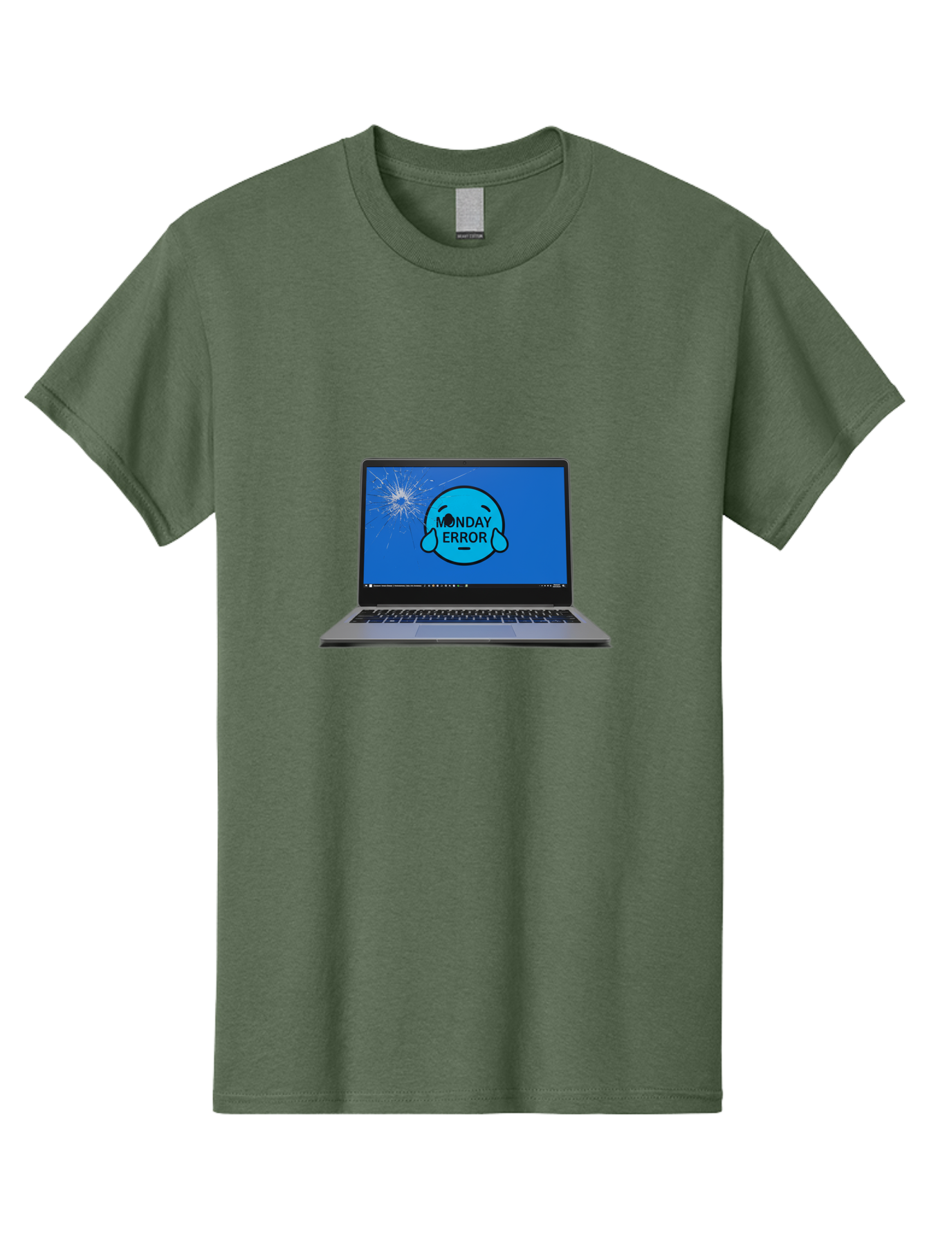 Monday-Error-10 Men'S Graphic Tee, 100% Cotton, Comfortable Casual Summer Wear, Machine Washable, Laptop Screen, Error Message, Monday Blues, Broken Computer, Tech Issue, System Failure, Sad Face, Cracked Screen, Digital Glitch Bae520