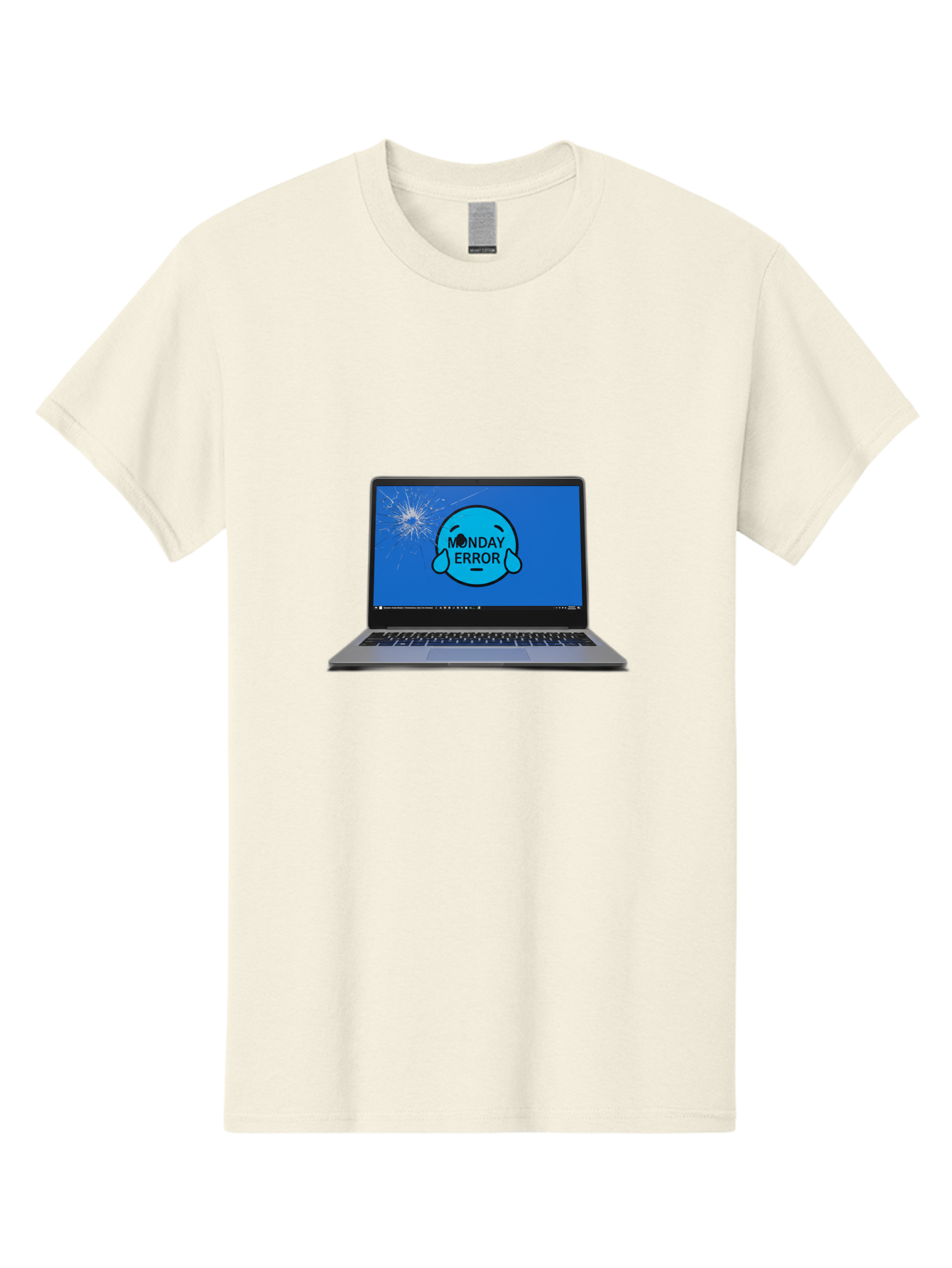 Monday-Error-10 Men'S Graphic Tee, 100% Cotton, Comfortable Casual Summer Wear, Machine Washable, Laptop Screen, Error Message, Monday Blues, Broken Computer, Tech Issue, System Failure, Sad Face, Cracked Screen, Digital Glitch Bae520