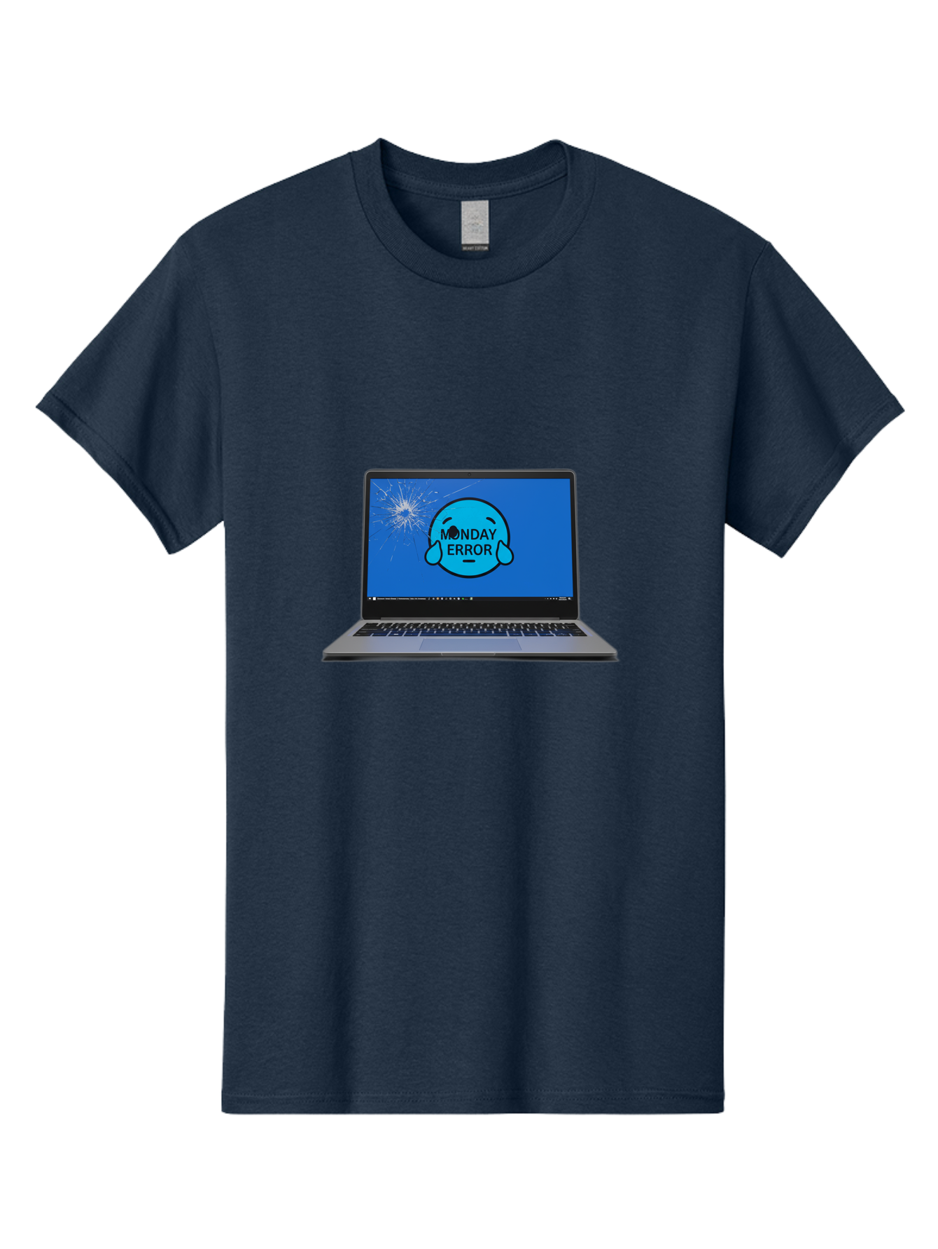 Monday-Error-10 Men'S Graphic Tee, 100% Cotton, Comfortable Casual Summer Wear, Machine Washable, Laptop Screen, Error Message, Monday Blues, Broken Computer, Tech Issue, System Failure, Sad Face, Cracked Screen, Digital Glitch Bae520