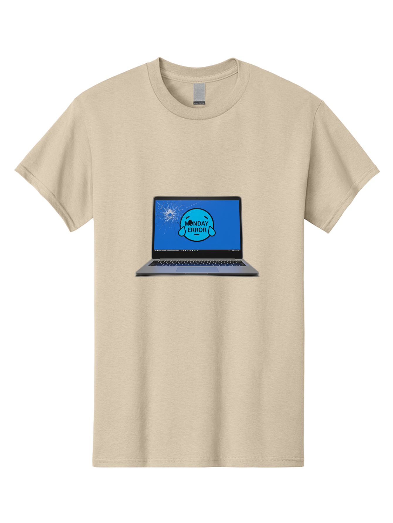 Monday-Error-10 Men'S Graphic Tee, 100% Cotton, Comfortable Casual Summer Wear, Machine Washable, Laptop Screen, Error Message, Monday Blues, Broken Computer, Tech Issue, System Failure, Sad Face, Cracked Screen, Digital Glitch Bae520
