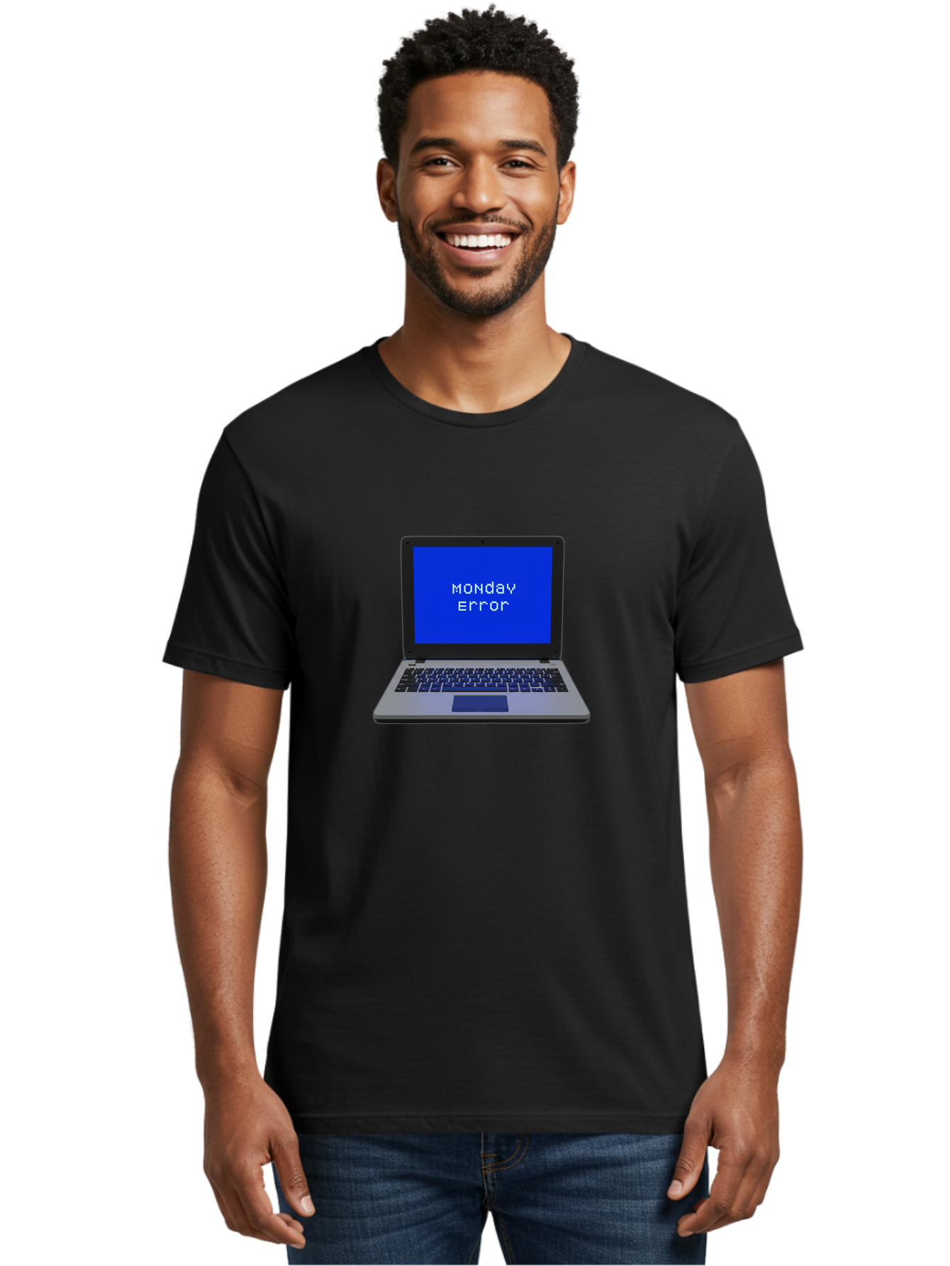 Monday-Error-2 Men'S Graphic Tee, 100% Cotton, Comfortable Casual Summer Wear, Machine Washable, Laptop With Error Message, Monday Blues, Work Stress, Computer Glitch, System Failure, Monday Morning Motivation, Productivity Issues Bae521