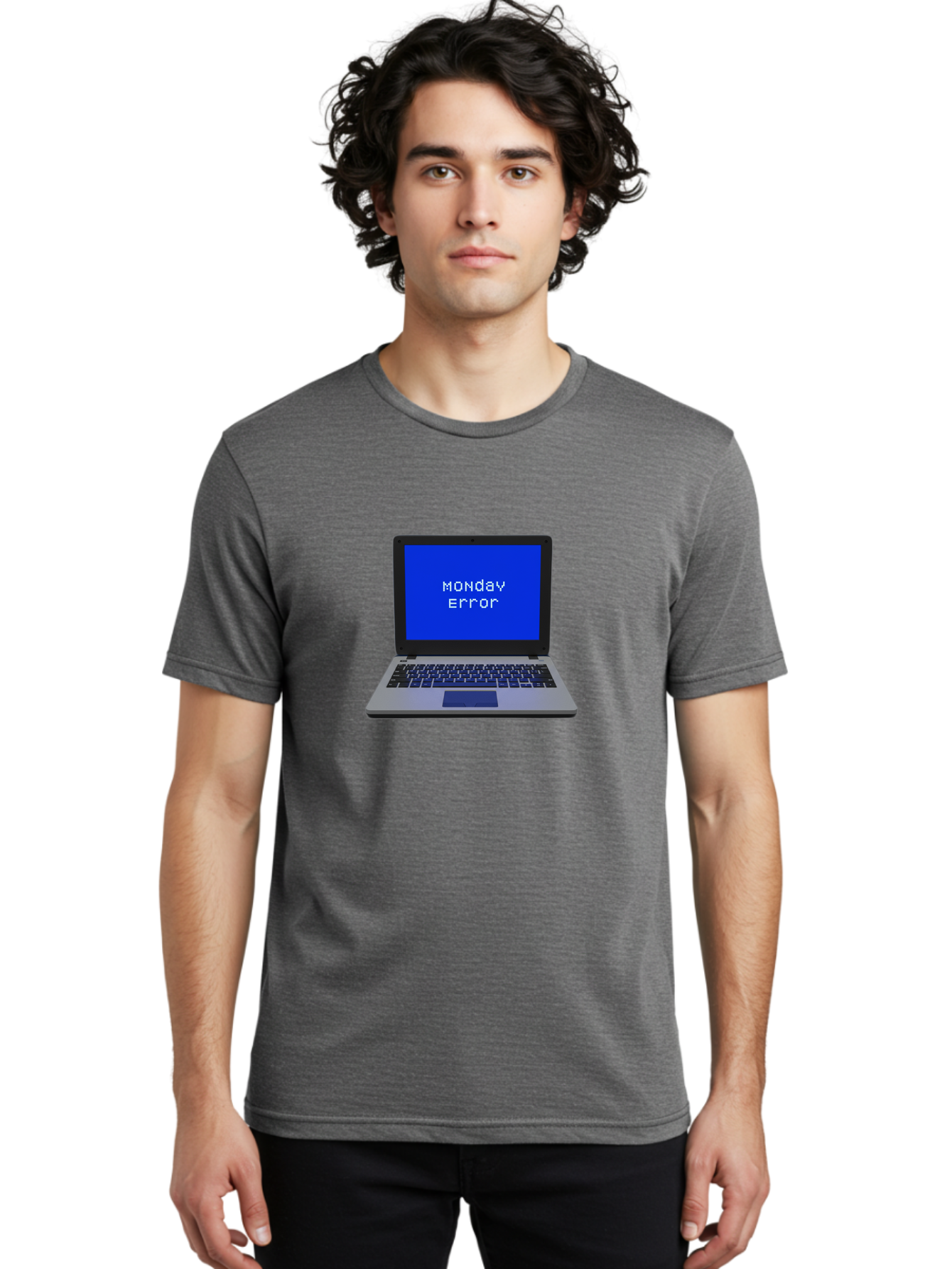 Monday-Error-2 Men'S Graphic Tee, 100% Cotton, Comfortable Casual Summer Wear, Machine Washable, Laptop With Error Message, Monday Blues, Work Stress, Computer Glitch, System Failure, Monday Morning Motivation, Productivity Issues Bae521