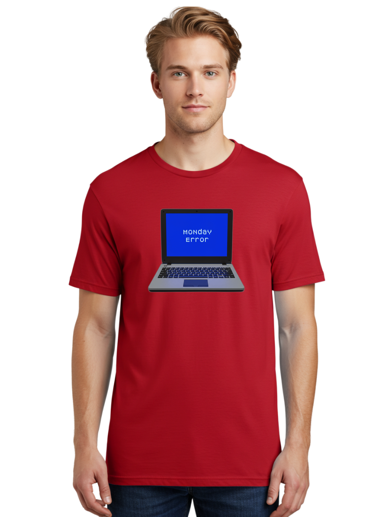 Monday-Error-2 Men'S Graphic Tee, 100% Cotton, Comfortable Casual Summer Wear, Machine Washable, Laptop With Error Message, Monday Blues, Work Stress, Computer Glitch, System Failure, Monday Morning Motivation, Productivity Issues Bae521