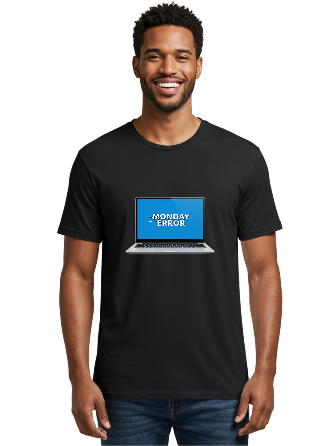 Monday-Error-3 Men'S Graphic Tee, 100% Cotton, Comfortable Casual Summer Wear, Machine Washable, Laptop Screen, Error Message, Monday Blues, Glitchy Display, Crossed Out Text, Tech Issue, System Failure, Computer Problem Bae522