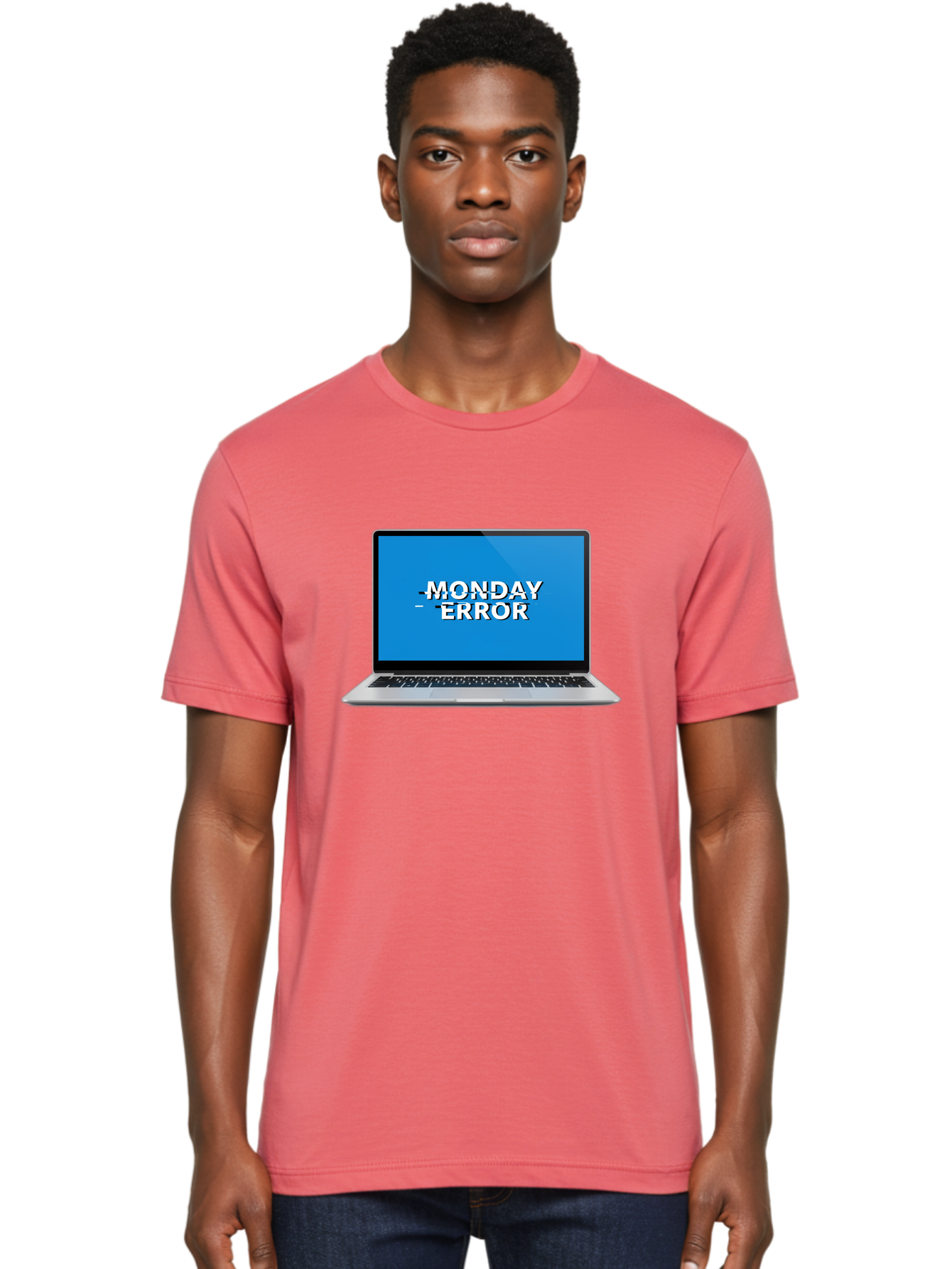 Monday-Error-3 Men'S Graphic Tee, 100% Cotton, Comfortable Casual Summer Wear, Machine Washable, Laptop Screen, Error Message, Monday Blues, Glitchy Display, Crossed Out Text, Tech Issue, System Failure, Computer Problem Bae522
