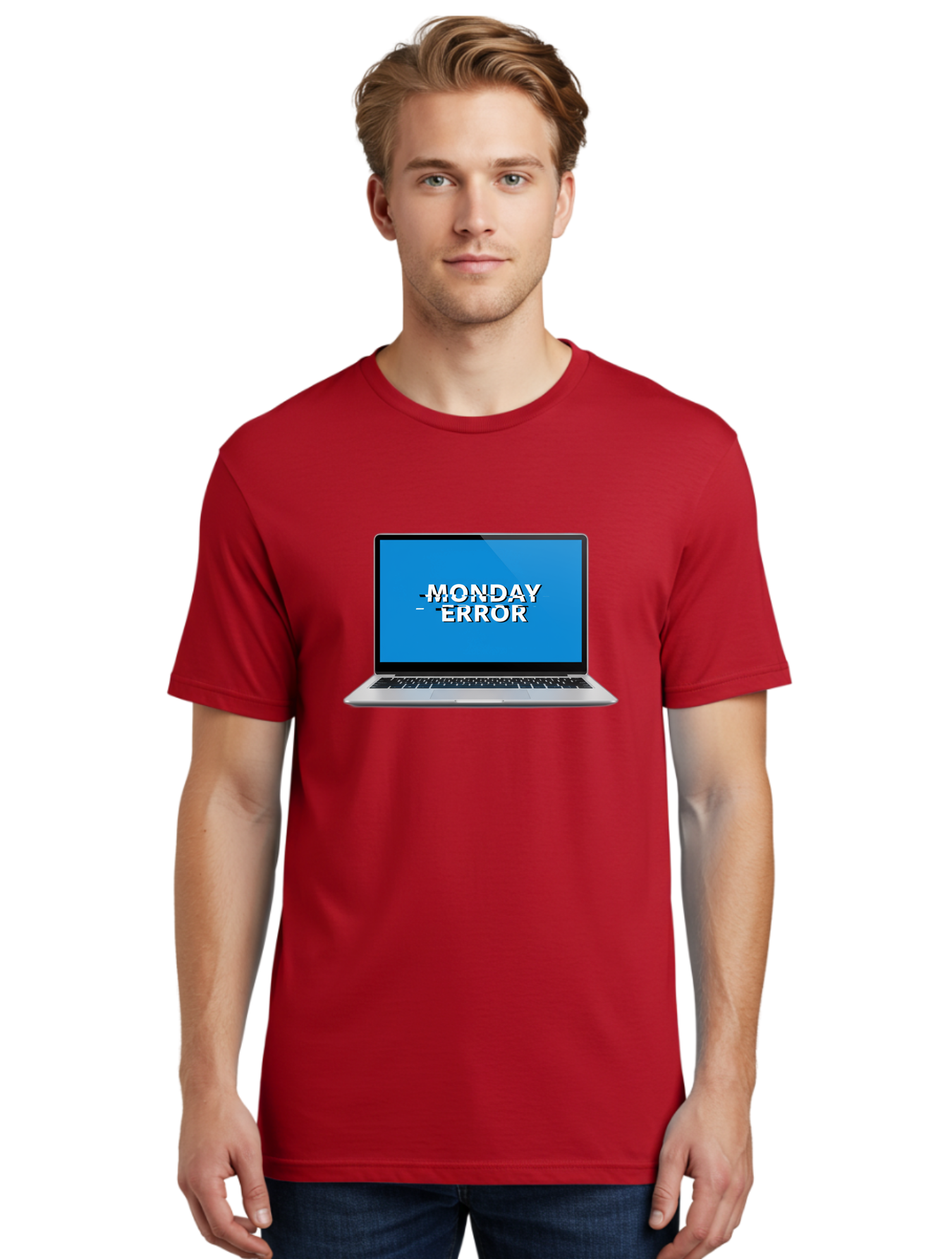 Monday-Error-3 Men'S Graphic Tee, 100% Cotton, Comfortable Casual Summer Wear, Machine Washable, Laptop Screen, Error Message, Monday Blues, Glitchy Display, Crossed Out Text, Tech Issue, System Failure, Computer Problem Bae522