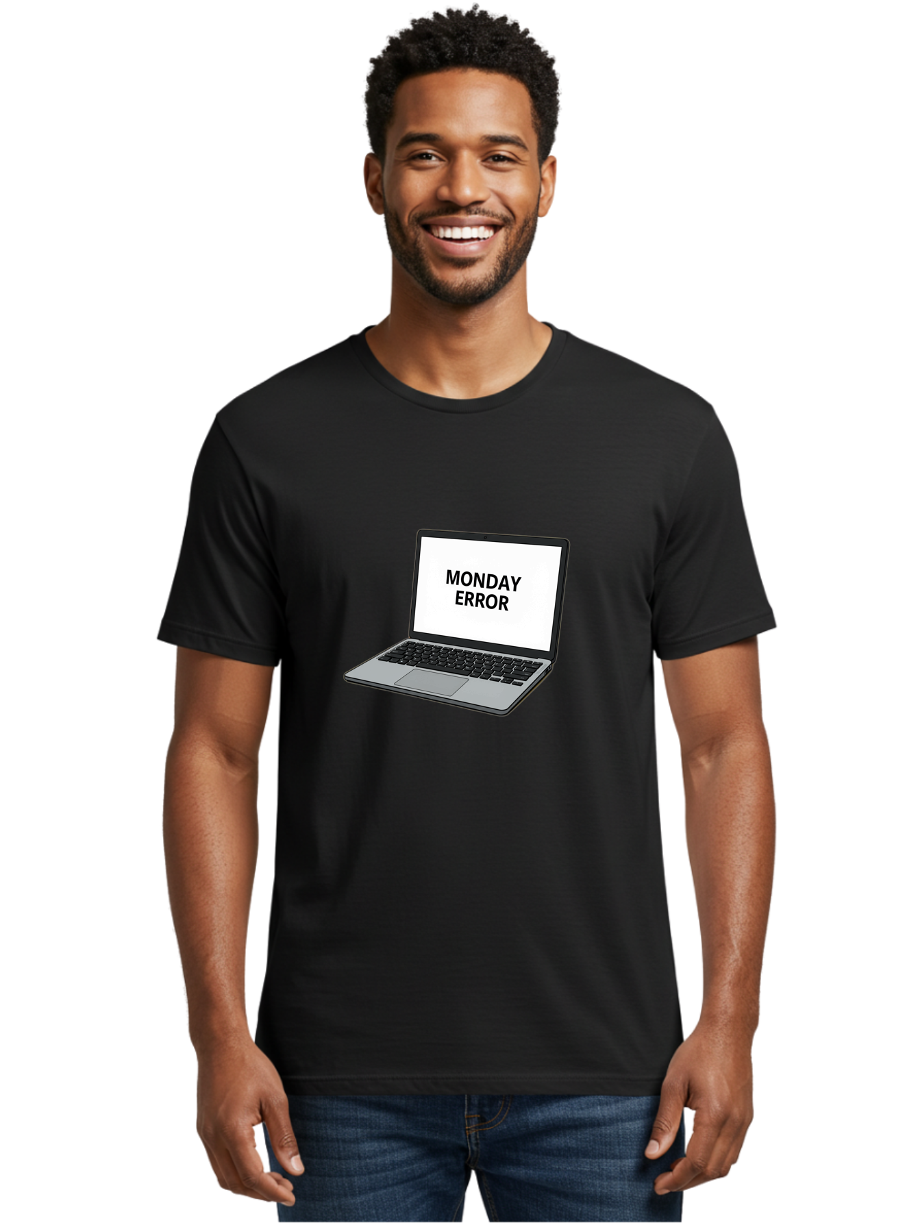 Monday-Error-4 Men'S Graphic Tee, 100% Cotton, Comfortable Casual Summer Wear, Machine Washable, Laptop Computer, Error Message, Monday Blues, Computer Screen, Keyboard, Work Technology, Monday Motivation, Productivity Issue Bae523
