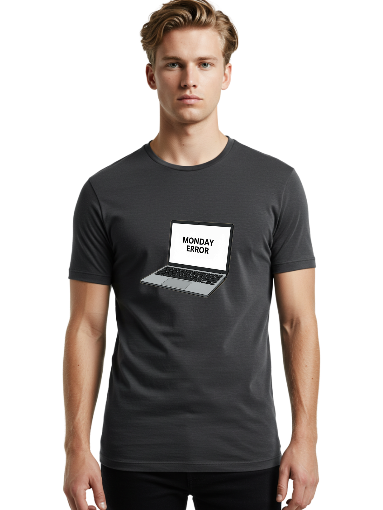 Monday-Error-4 Men'S Graphic Tee, 100% Cotton, Comfortable Casual Summer Wear, Machine Washable, Laptop Computer, Error Message, Monday Blues, Computer Screen, Keyboard, Work Technology, Monday Motivation, Productivity Issue Bae523