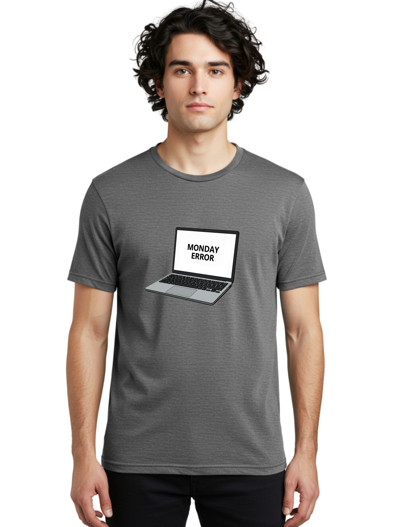 Monday-Error-4 Men'S Graphic Tee, 100% Cotton, Comfortable Casual Summer Wear, Machine Washable, Laptop Computer, Error Message, Monday Blues, Computer Screen, Keyboard, Work Technology, Monday Motivation, Productivity Issue Bae523
