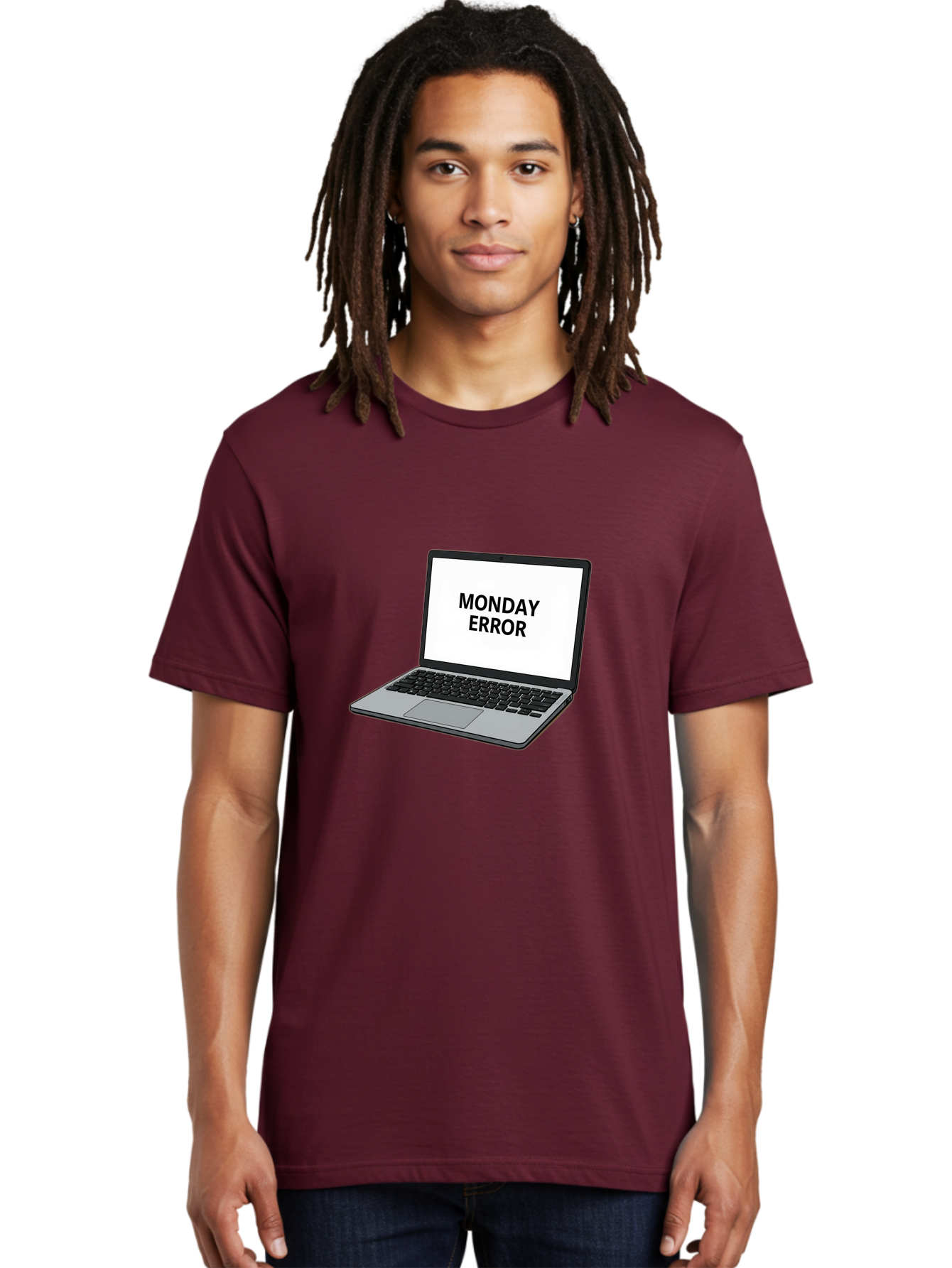 Monday-Error-4 Men'S Graphic Tee, 100% Cotton, Comfortable Casual Summer Wear, Machine Washable, Laptop Computer, Error Message, Monday Blues, Computer Screen, Keyboard, Work Technology, Monday Motivation, Productivity Issue Bae523