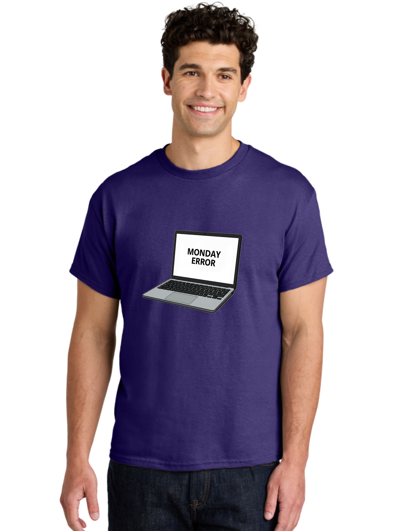Monday-Error-4 Men'S Graphic Tee, 100% Cotton, Comfortable Casual Summer Wear, Machine Washable, Laptop Computer, Error Message, Monday Blues, Computer Screen, Keyboard, Work Technology, Monday Motivation, Productivity Issue Bae523