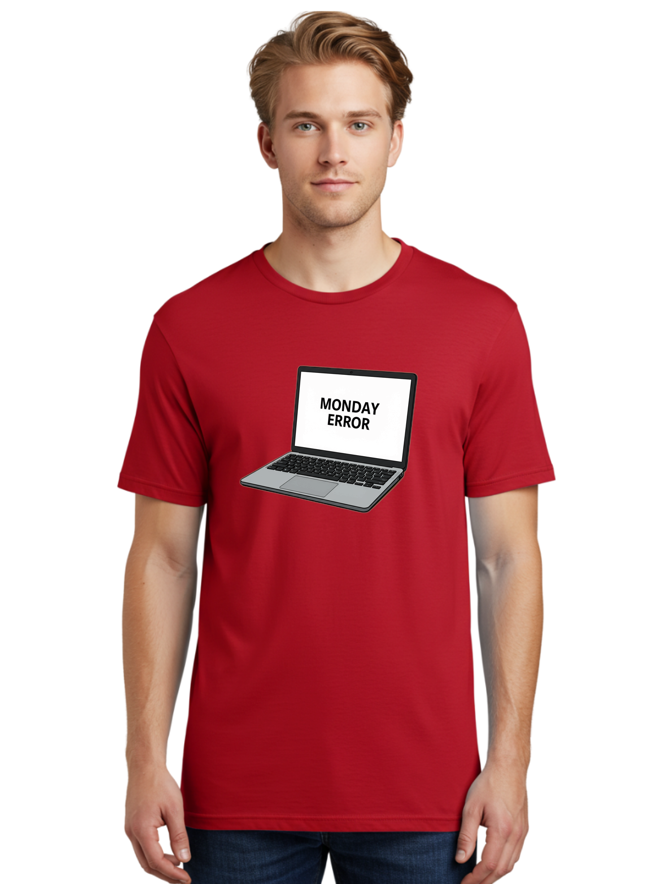 Monday-Error-4 Men'S Graphic Tee, 100% Cotton, Comfortable Casual Summer Wear, Machine Washable, Laptop Computer, Error Message, Monday Blues, Computer Screen, Keyboard, Work Technology, Monday Motivation, Productivity Issue Bae523