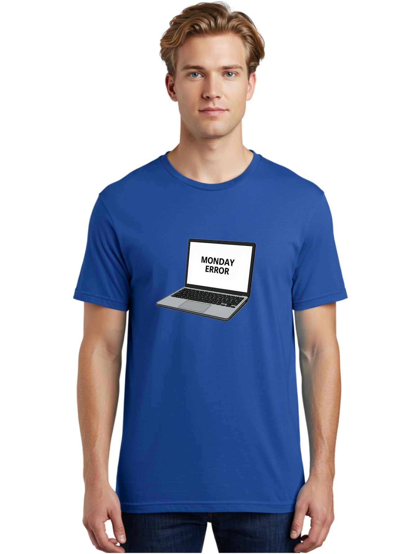 Monday-Error-4 Men'S Graphic Tee, 100% Cotton, Comfortable Casual Summer Wear, Machine Washable, Laptop Computer, Error Message, Monday Blues, Computer Screen, Keyboard, Work Technology, Monday Motivation, Productivity Issue Bae523