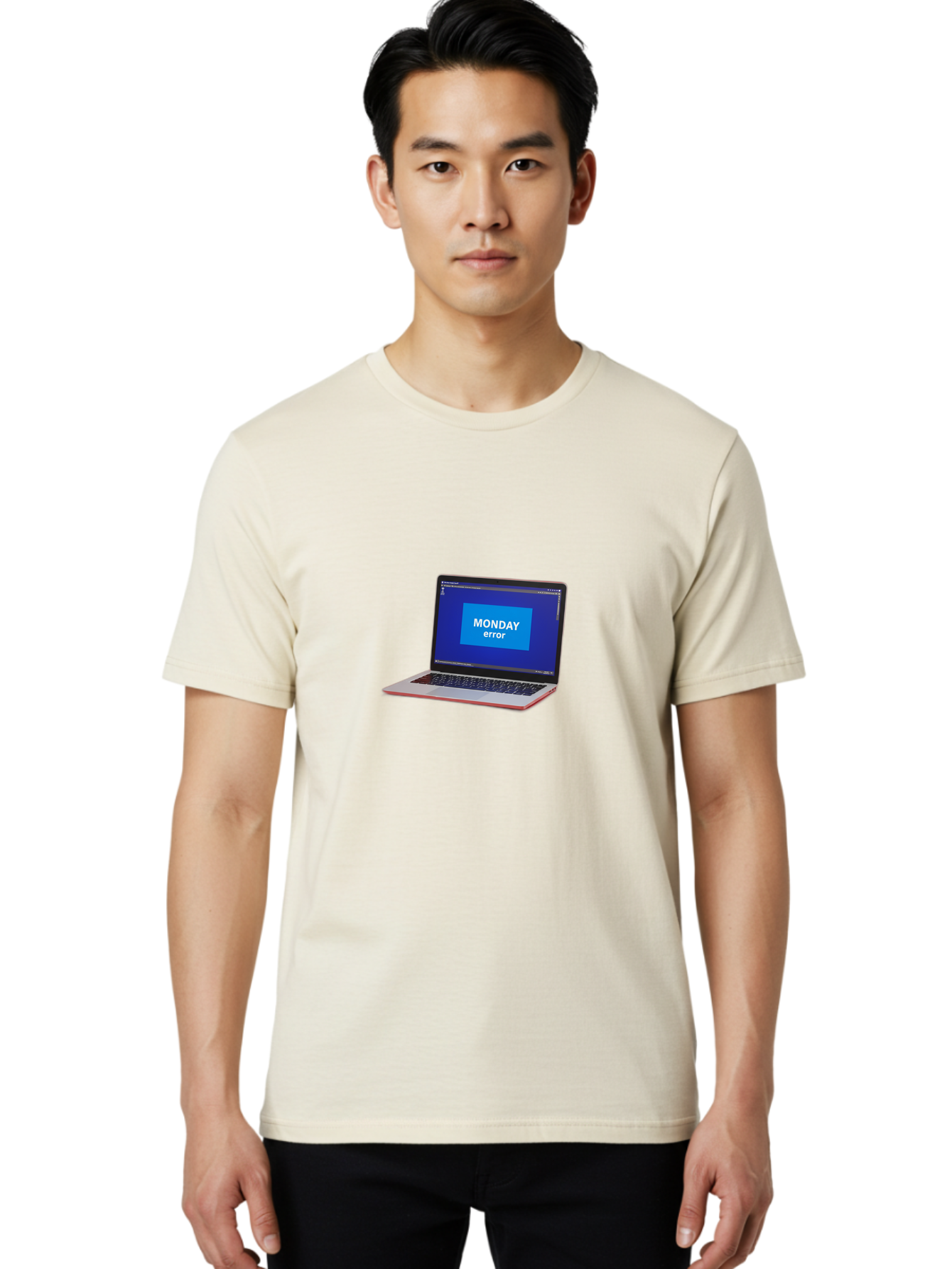 Monday-Error-5 Men'S Graphic Tee, 100% Cotton, Comfortable Casual Summer Wear, Machine Washable, Laptop Screen With Error Message, Monday Blues, Tech Glitch, Modern Laptop, Blue Screen, Modern Technology, Digital Error, Tech Issue, Bae524