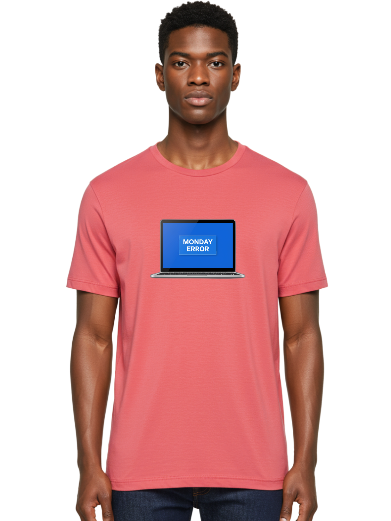 Monday-Error-6 Men'S Graphic Tee, 100% Cotton, Comfortable Casual Summer Wear, Machine Washable, Laptop Screen, Monday Error Message, Error Alert, Blue Screen, Glitch, Malfunction, White Text, Tech Issue Bae525