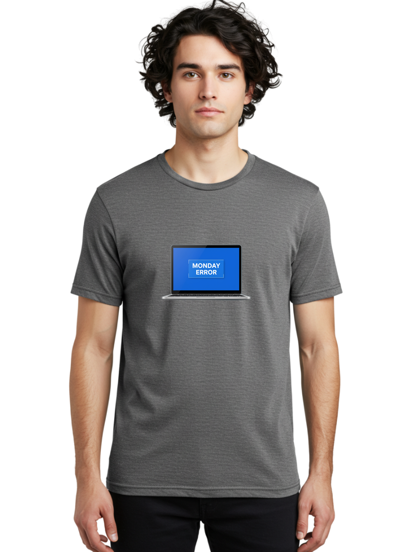 Monday-Error-6 Men'S Graphic Tee, 100% Cotton, Comfortable Casual Summer Wear, Machine Washable, Laptop Screen, Monday Error Message, Error Alert, Blue Screen, Glitch, Malfunction, White Text, Tech Issue Bae525