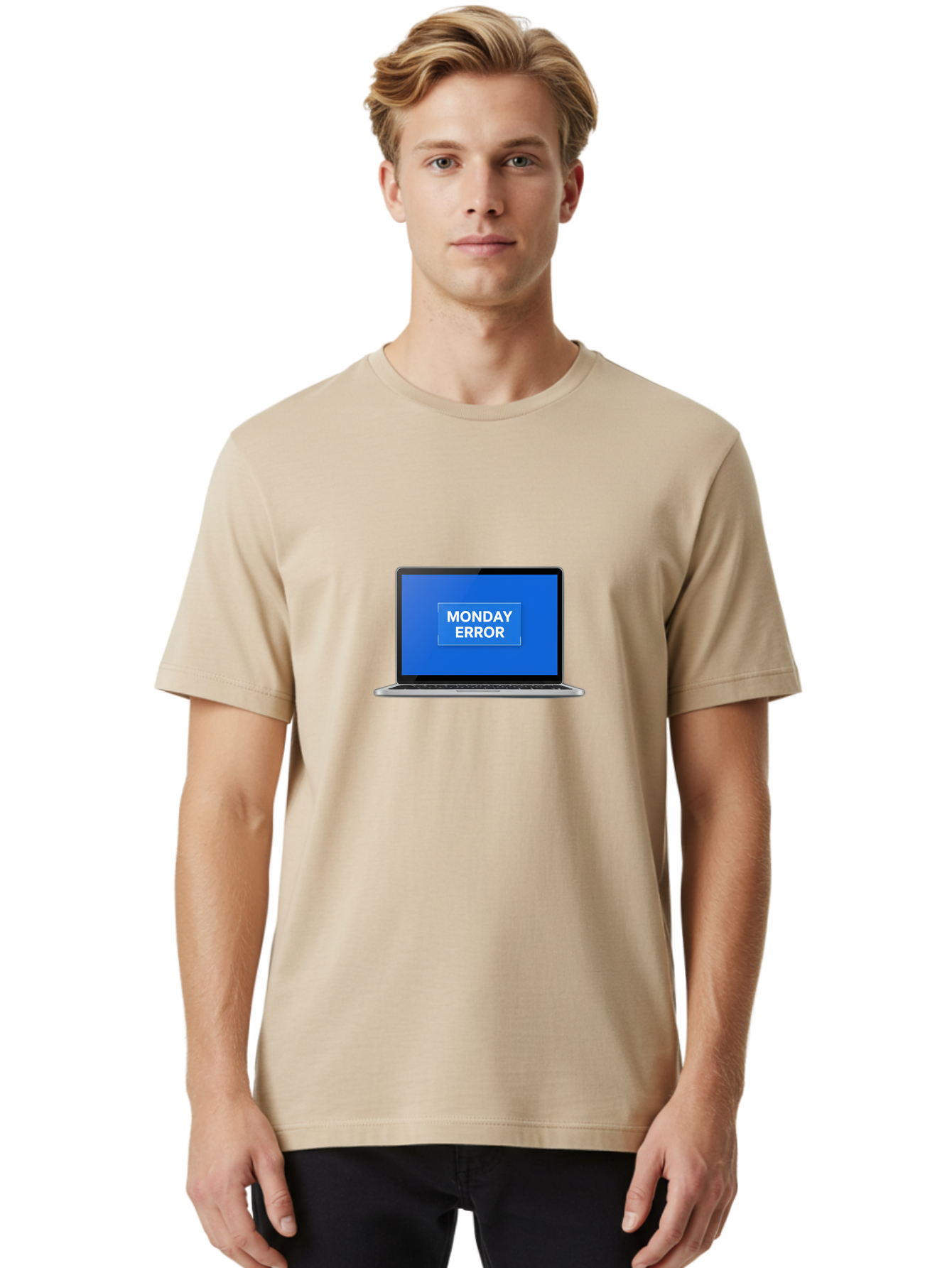 Monday-Error-6 Men'S Graphic Tee, 100% Cotton, Comfortable Casual Summer Wear, Machine Washable, Laptop Screen, Monday Error Message, Error Alert, Blue Screen, Glitch, Malfunction, White Text, Tech Issue Bae525